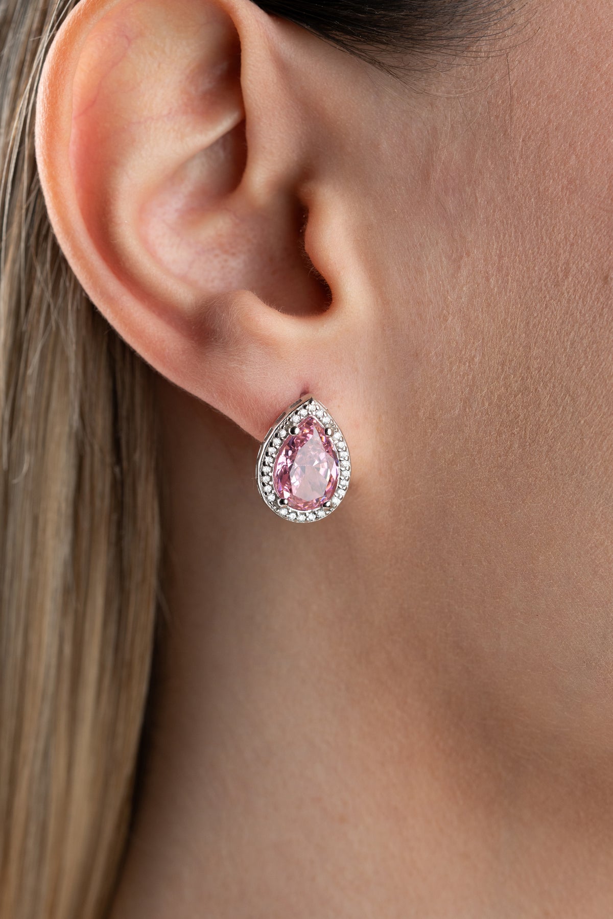 Pink Teardrop Halo Earrings