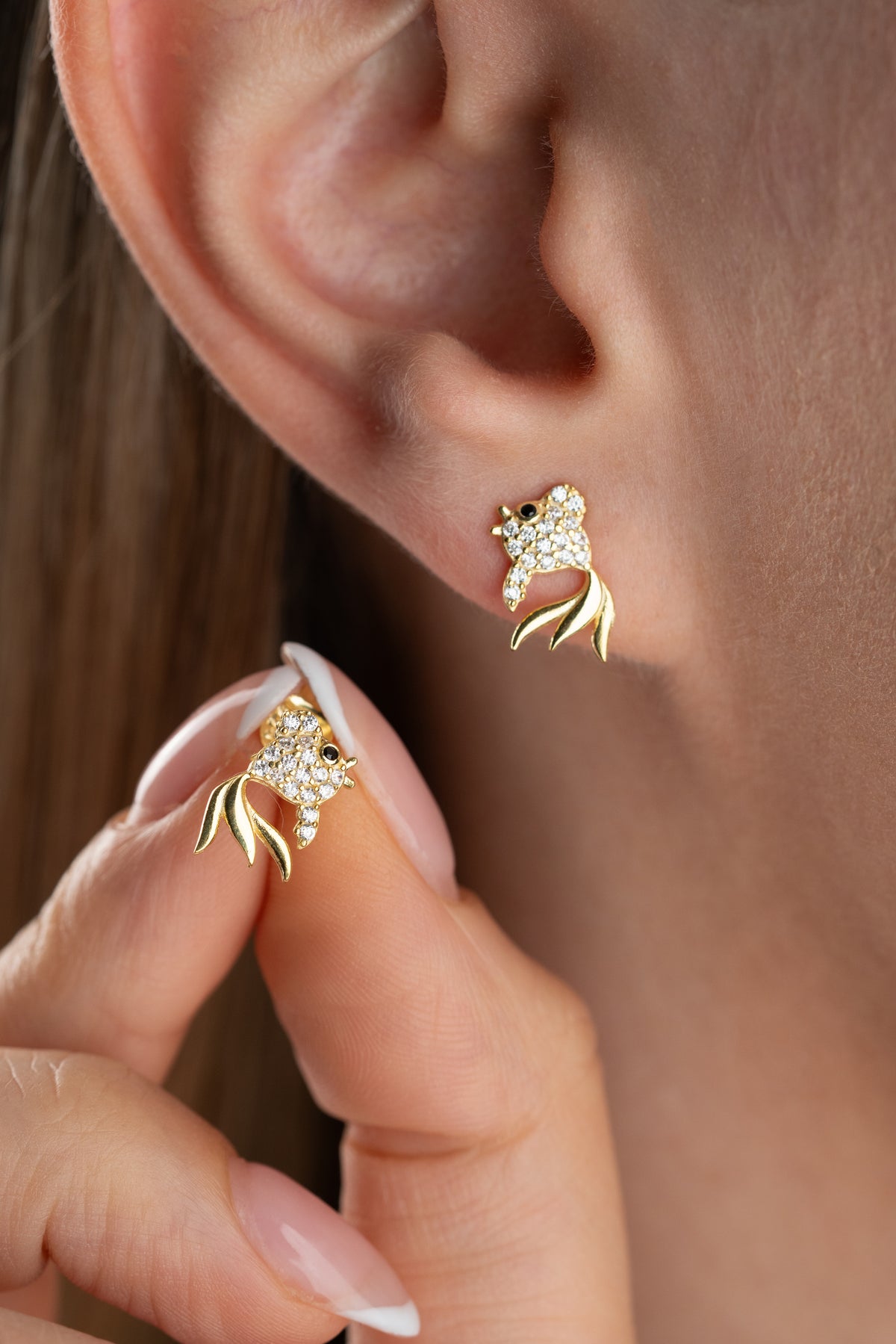 Pave Crystal Fish Stud Earrings