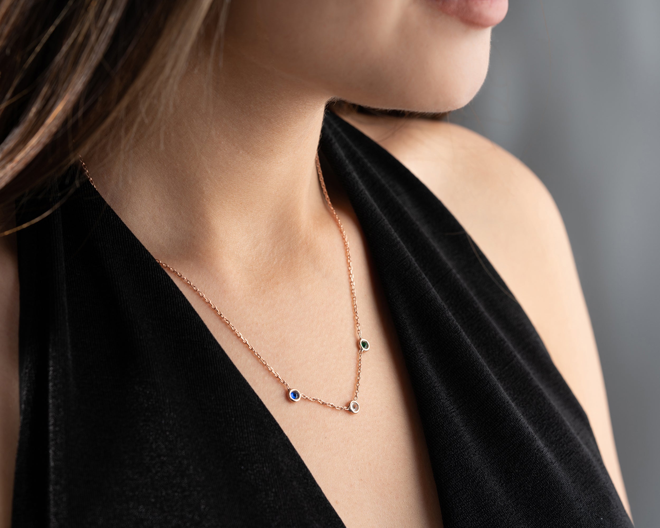 Minimalist Family Birthstone Station Necklace