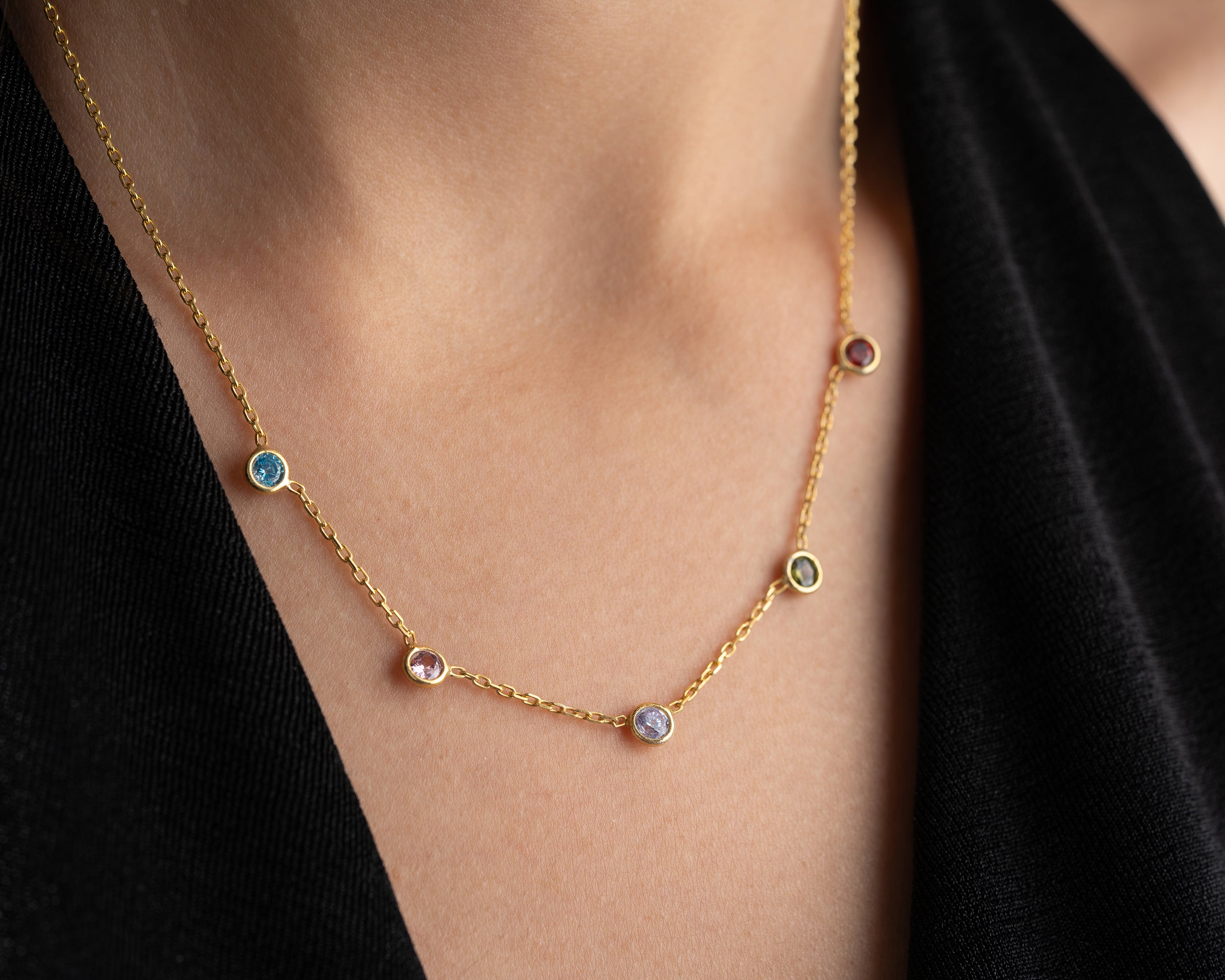 Minimalist Family Birthstone Station Necklace