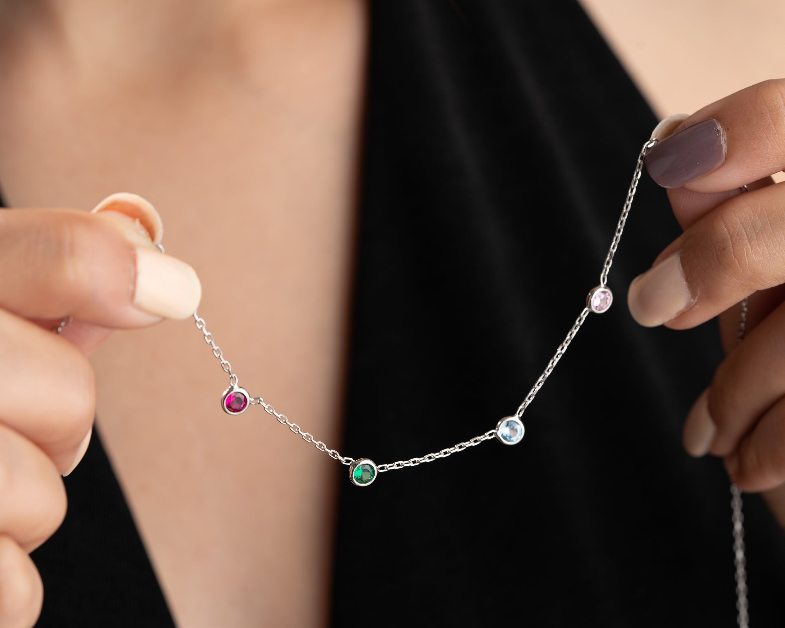 Minimalist Family Birthstone Station Necklace