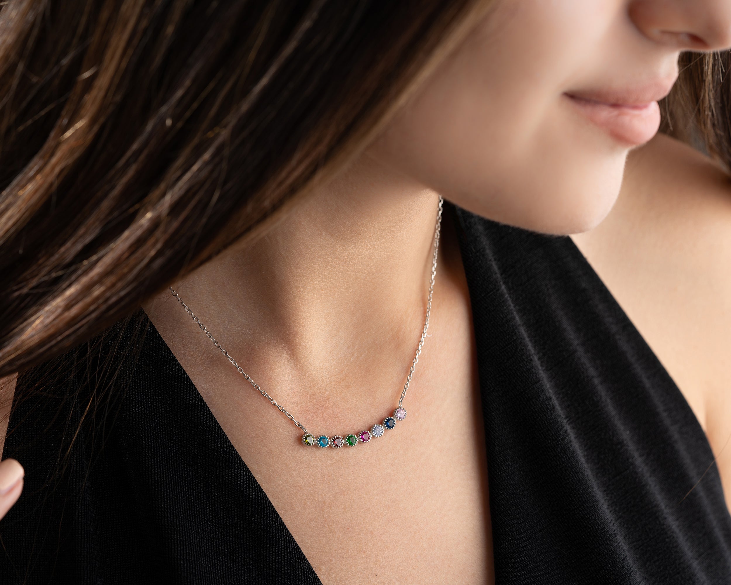 Curved Bar Family Birthstone Necklace