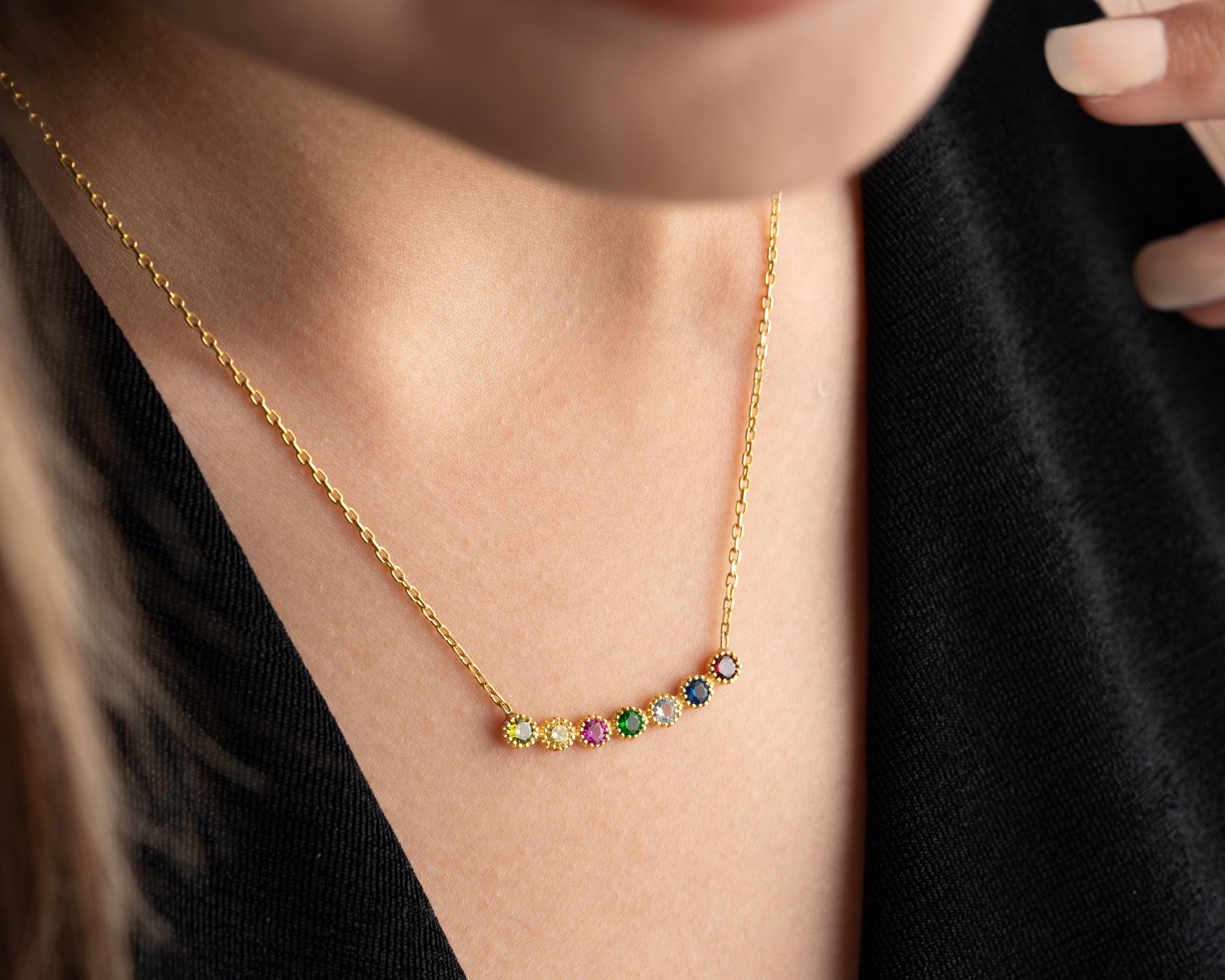Curved Bar Family Birthstone Necklace