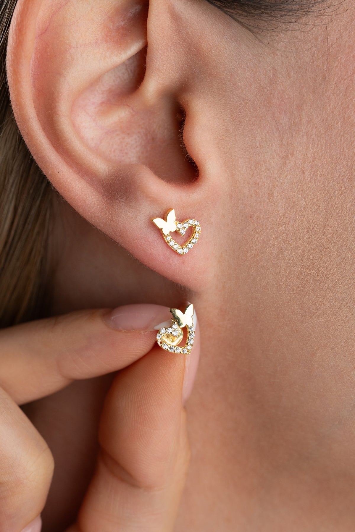 Heart and Butterfly Stud Earrings