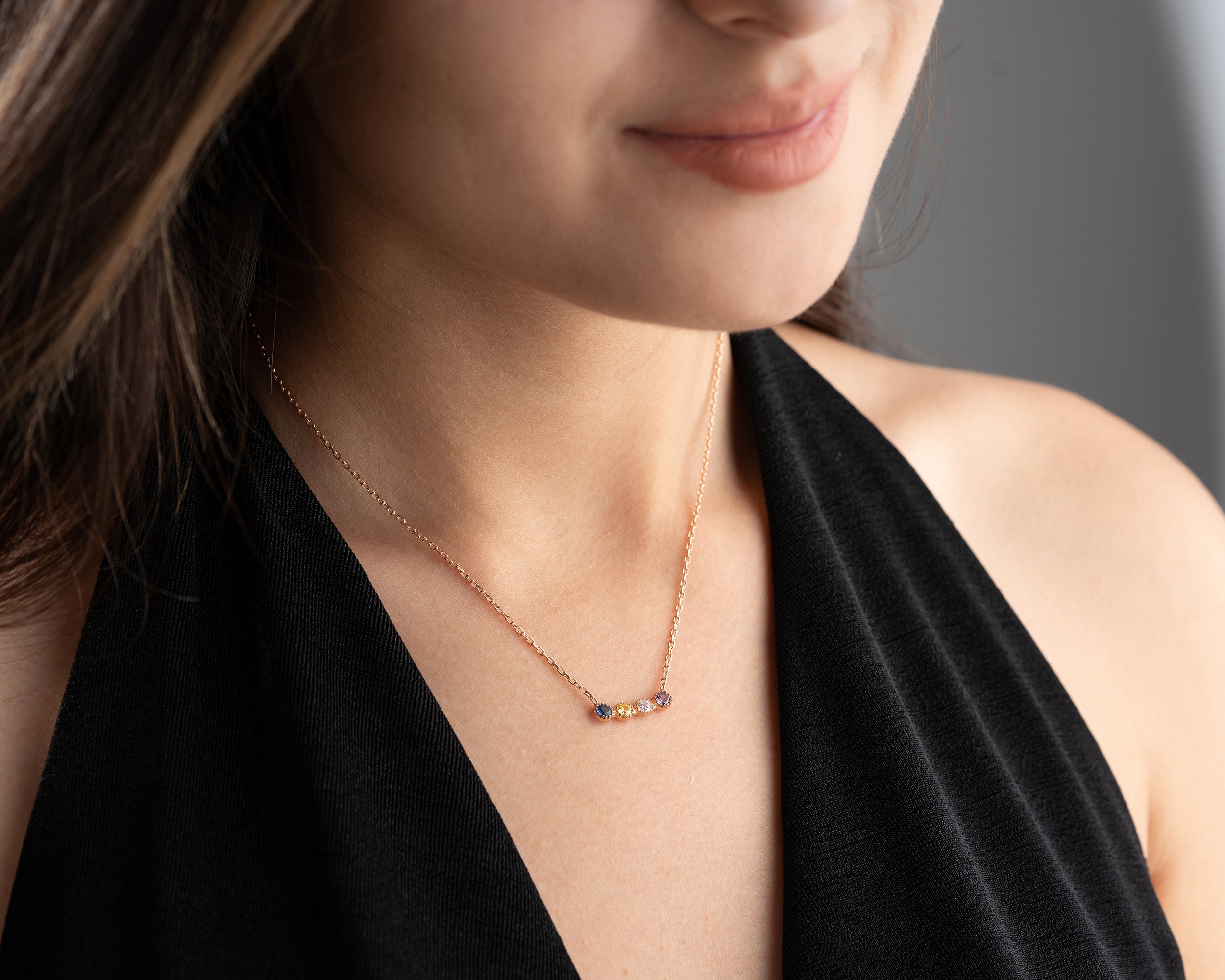 Curved Bar Family Birthstone Necklace