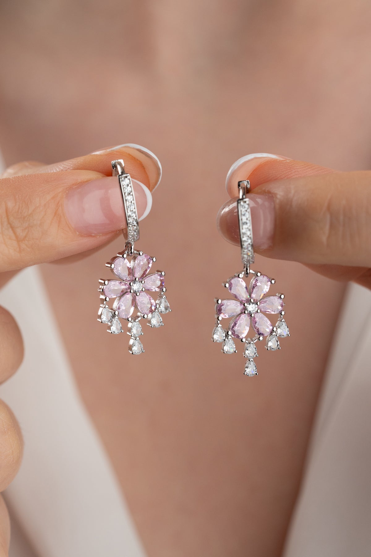 Pink Blossom Chandelier Drop Earrings