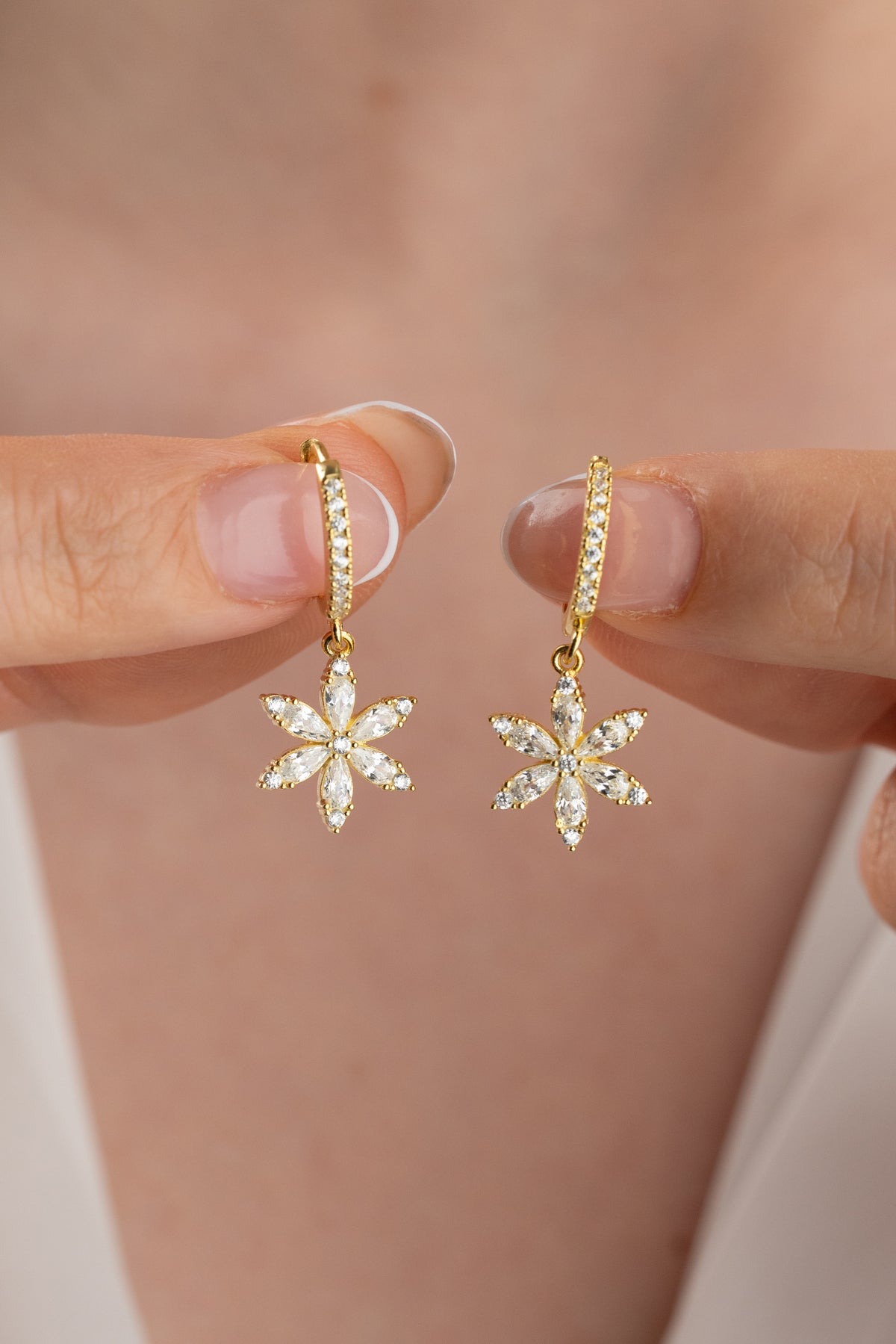 Marquise Flower Dangle Earrings in Gold