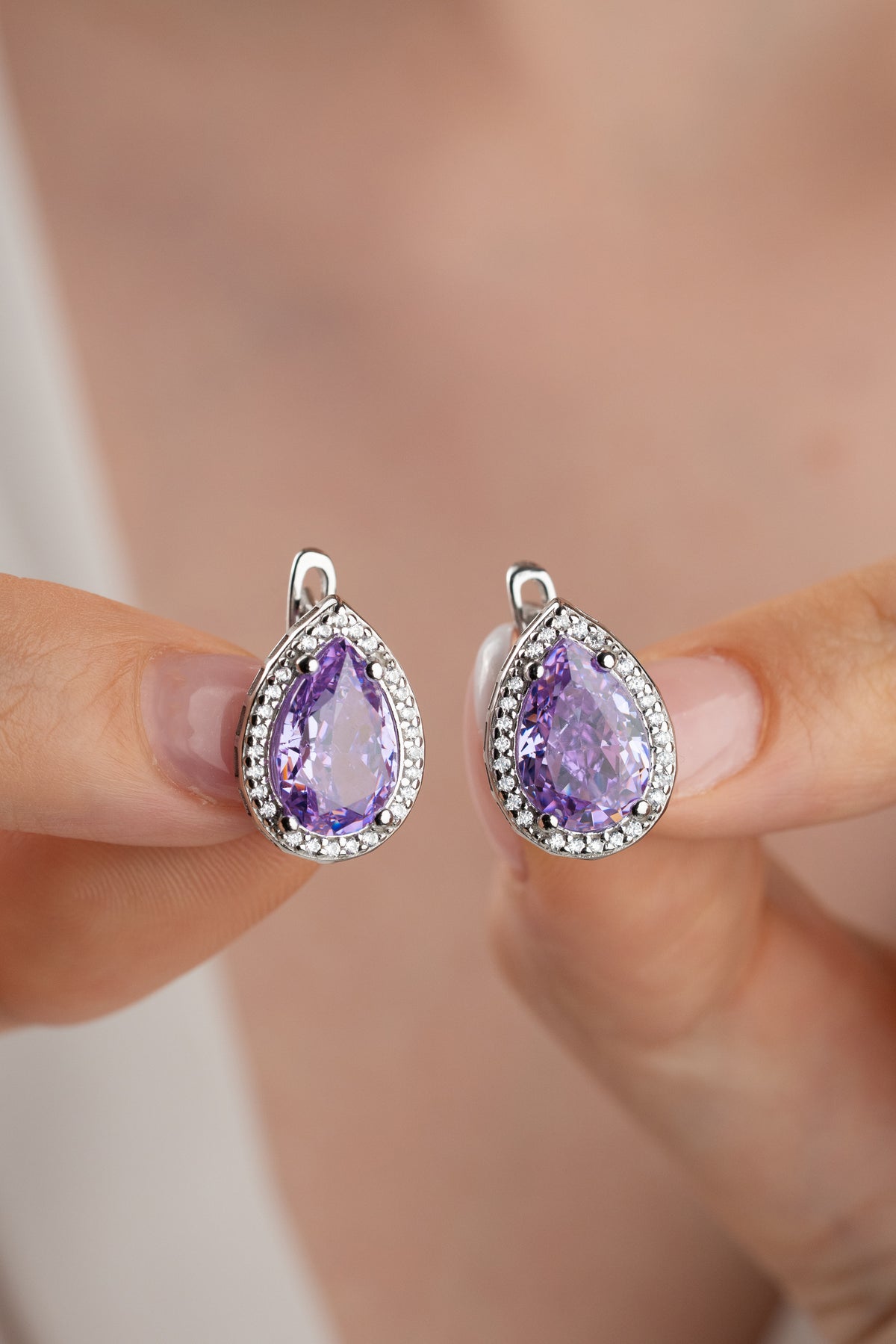 Amethyst Teardrop Halo Earrings