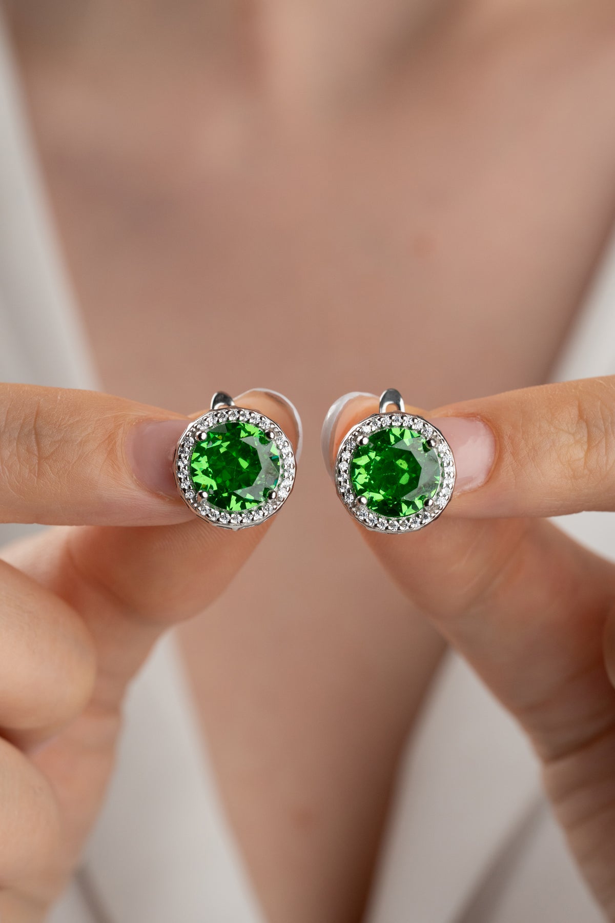 Emerald Green Halo Stud Earrings