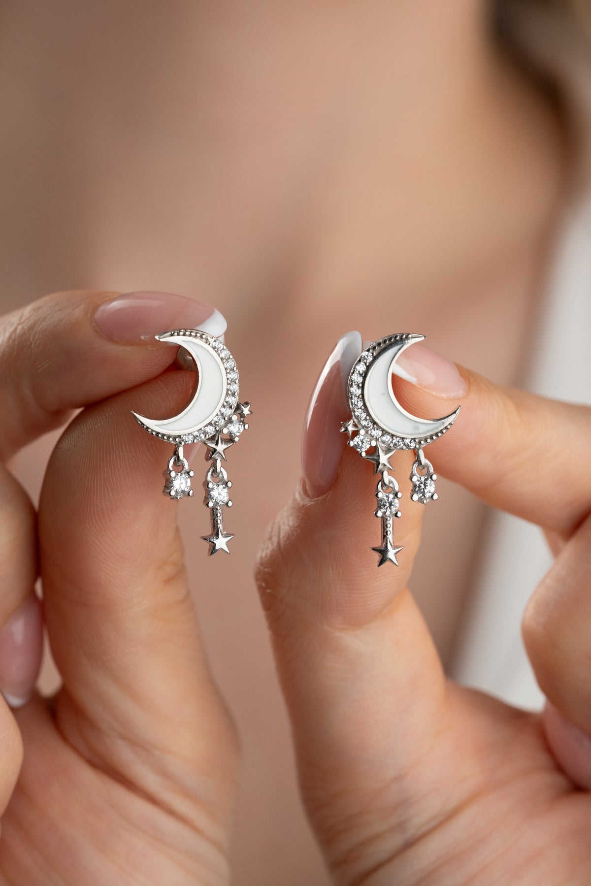 Crescent Moon and Star Dangle Earrings