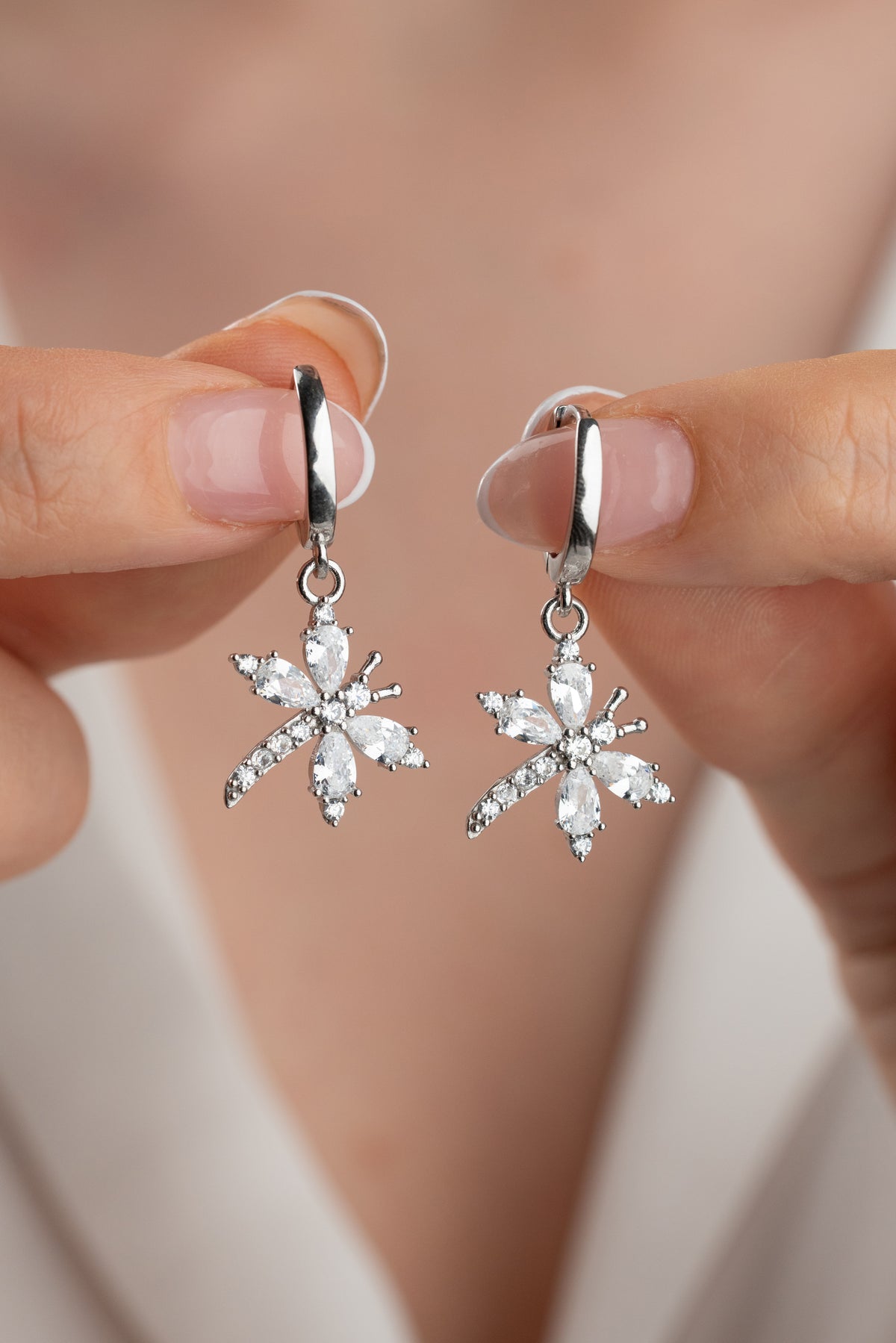 Crystal Dragonfly Huggie Drop Earrings