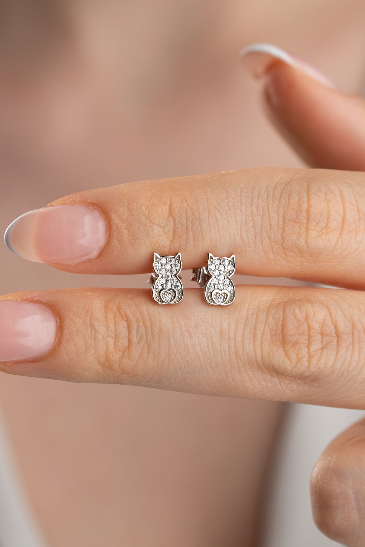Cat Silhouette Heart Stud Earrings