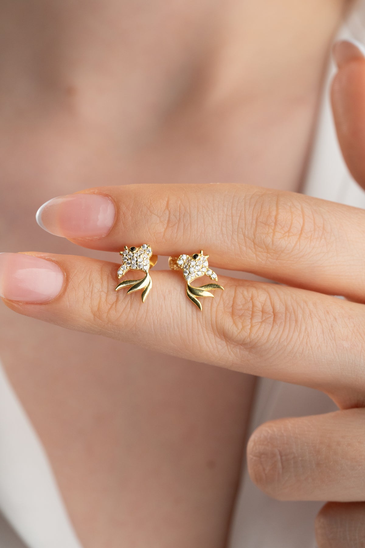 Pave Crystal Fish Stud Earrings