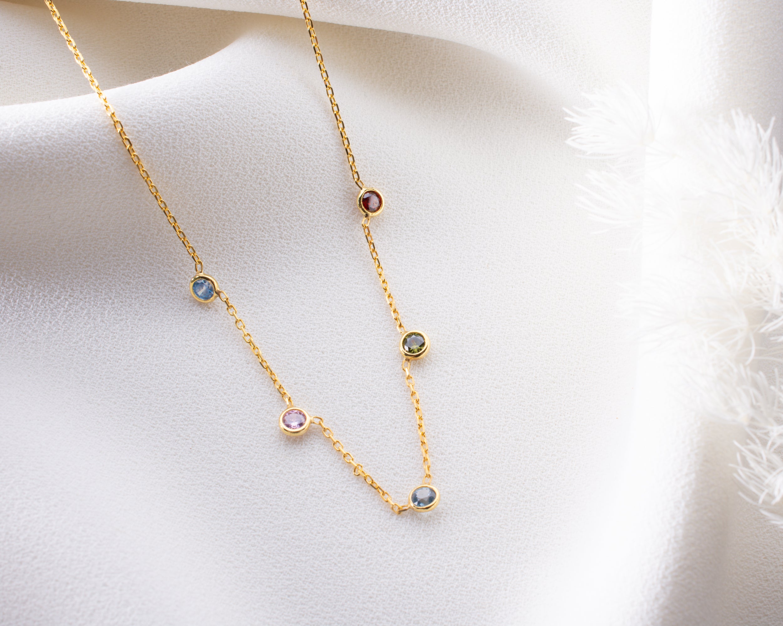 Minimalist Family Birthstone Station Necklace