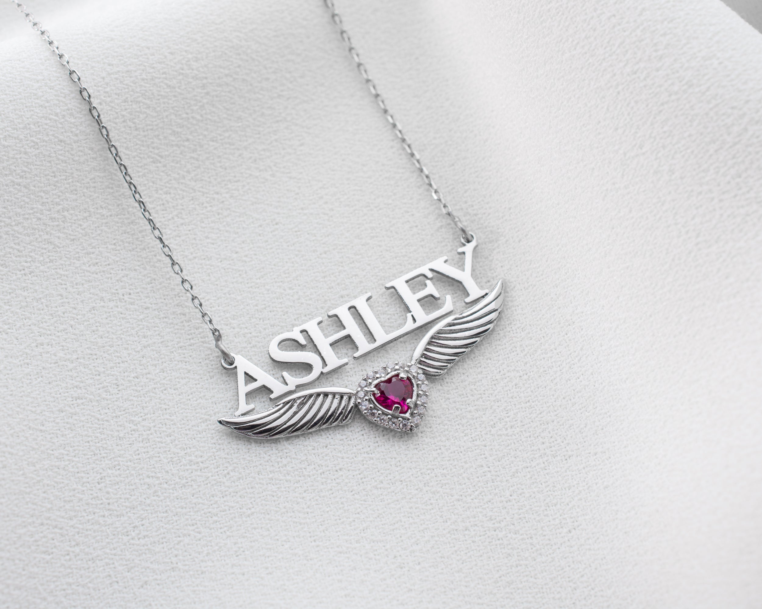 Angel Wing Name Necklace with Birthstone