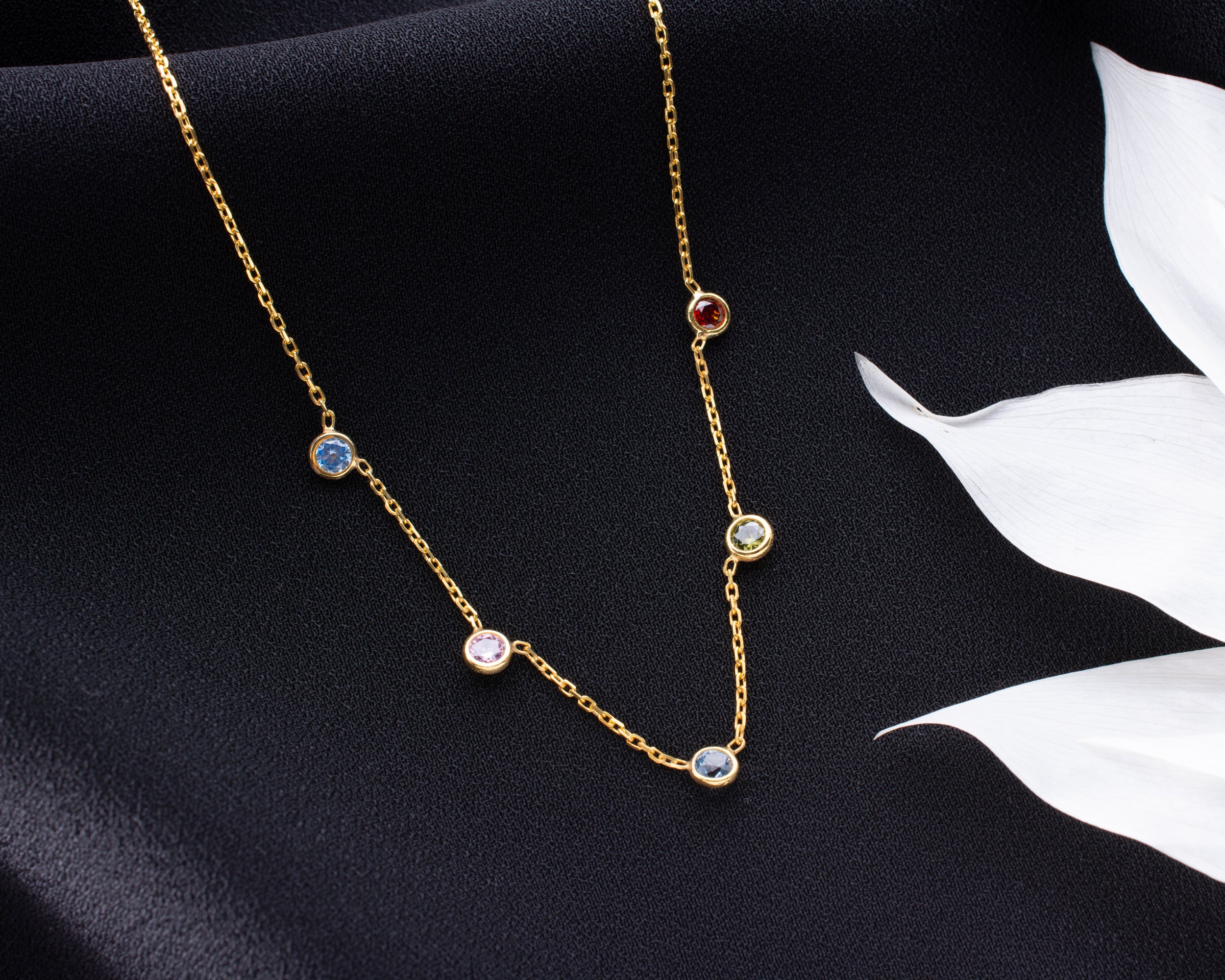 Minimalist Family Birthstone Station Necklace