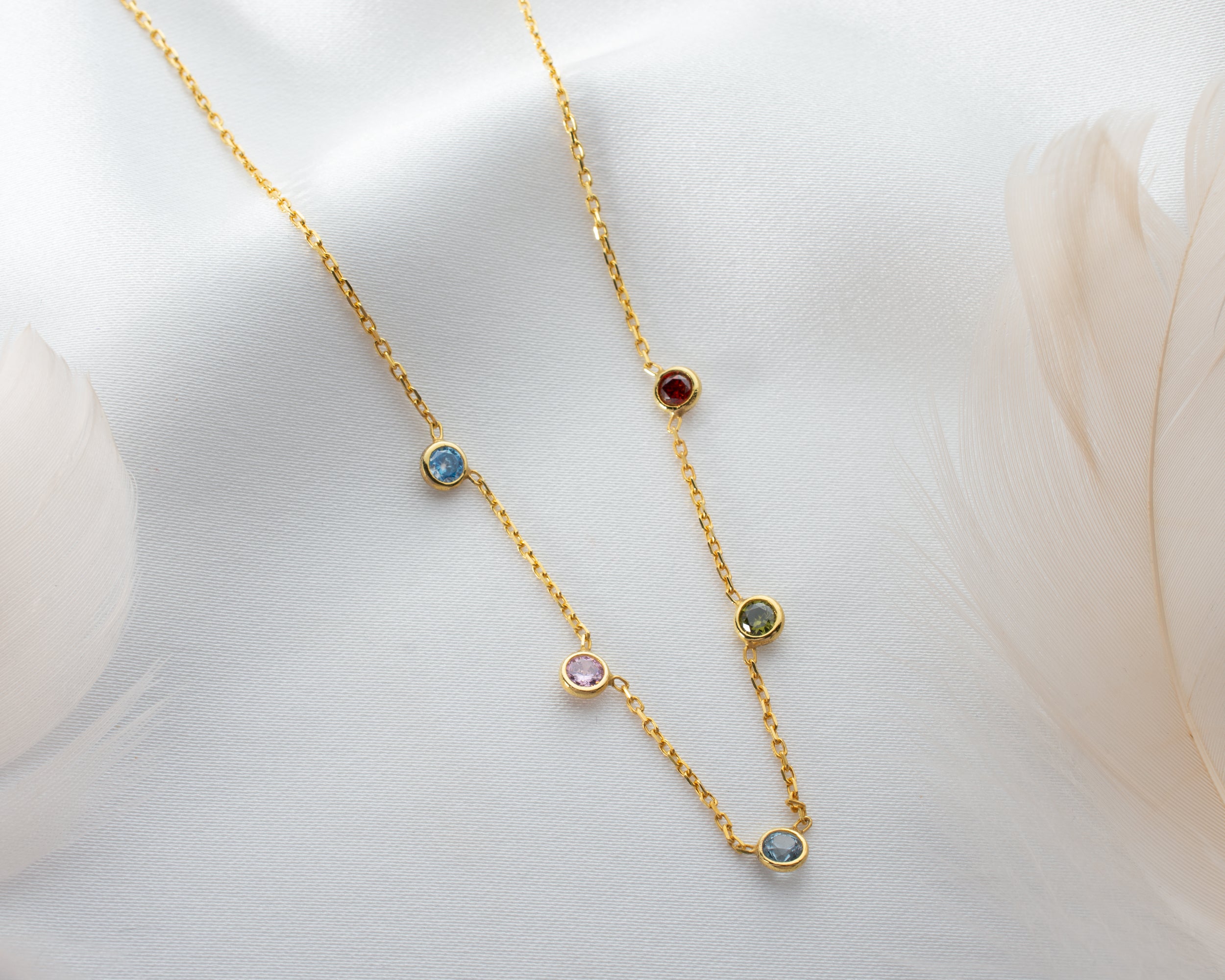 Minimalist Family Birthstone Station Necklace