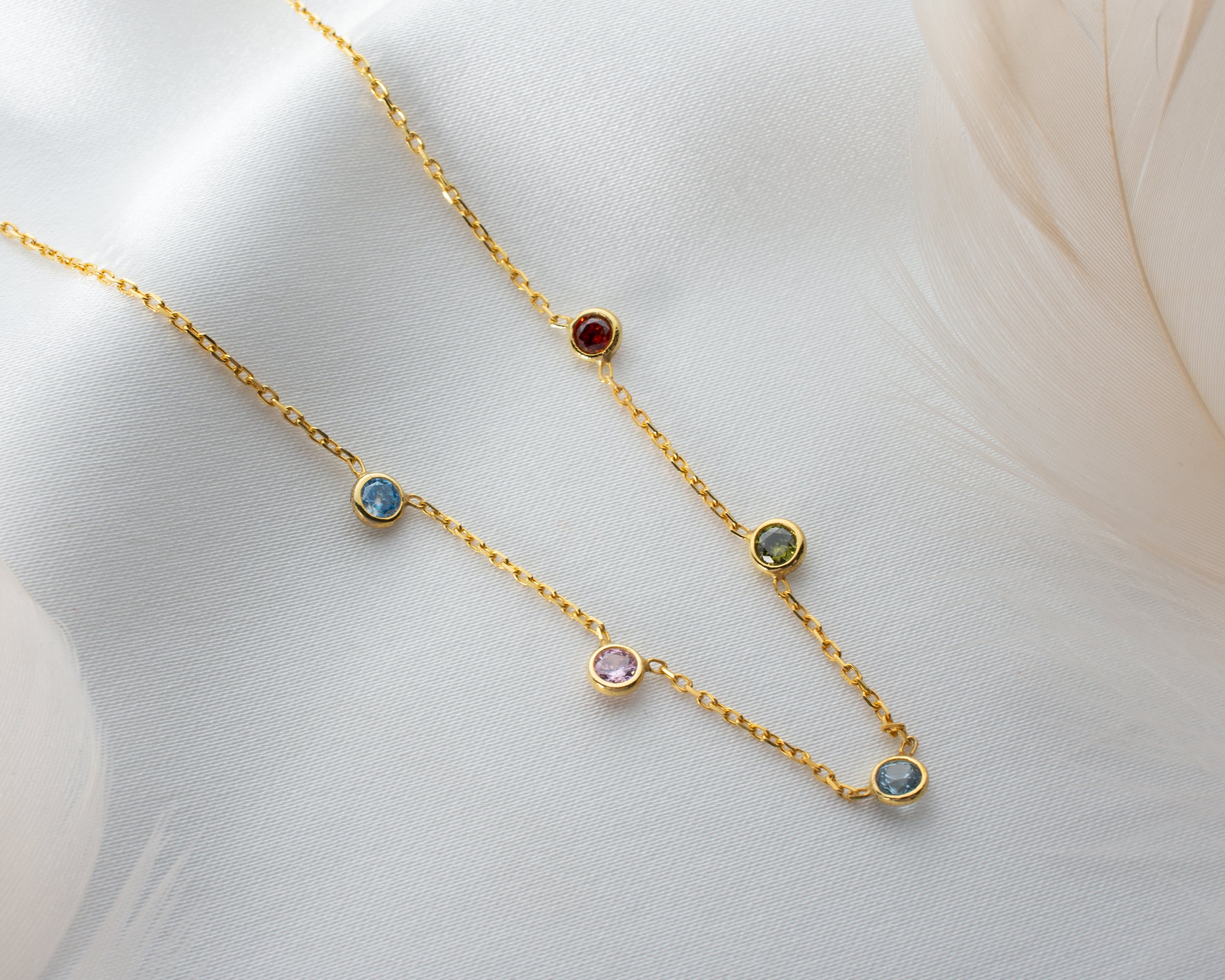 Minimalist Family Birthstone Station Necklace