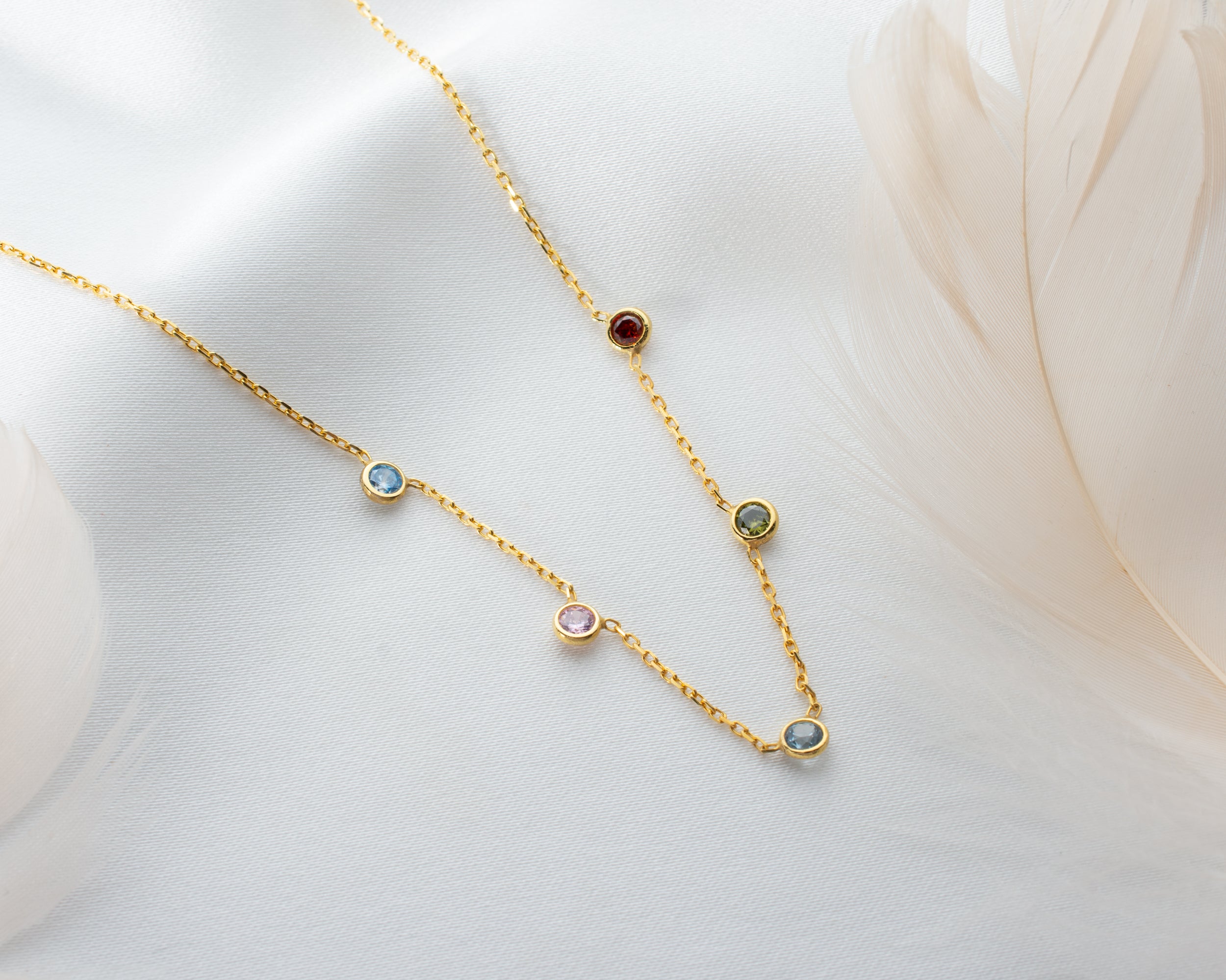 Minimalist Family Birthstone Station Necklace