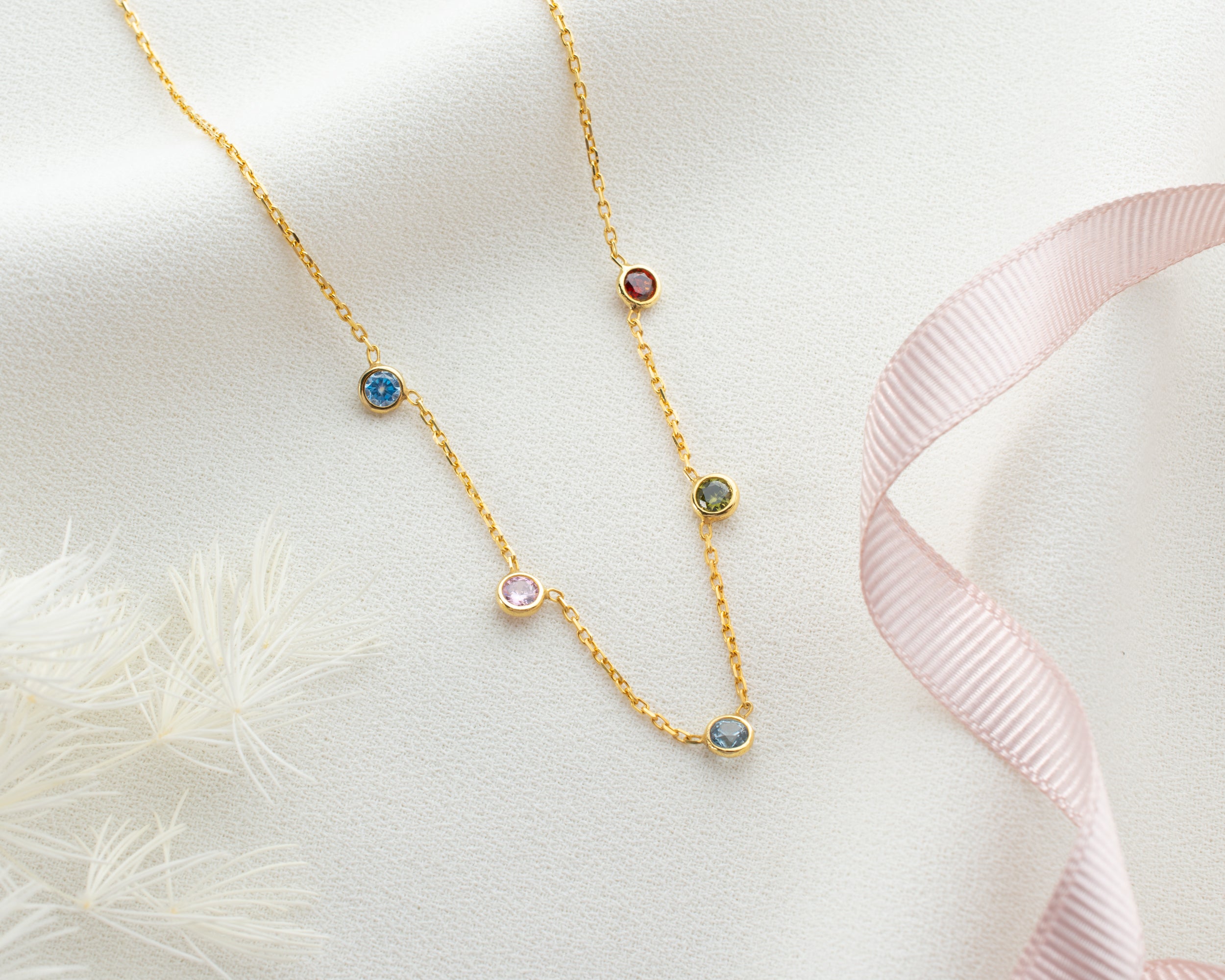 Minimalist Family Birthstone Station Necklace
