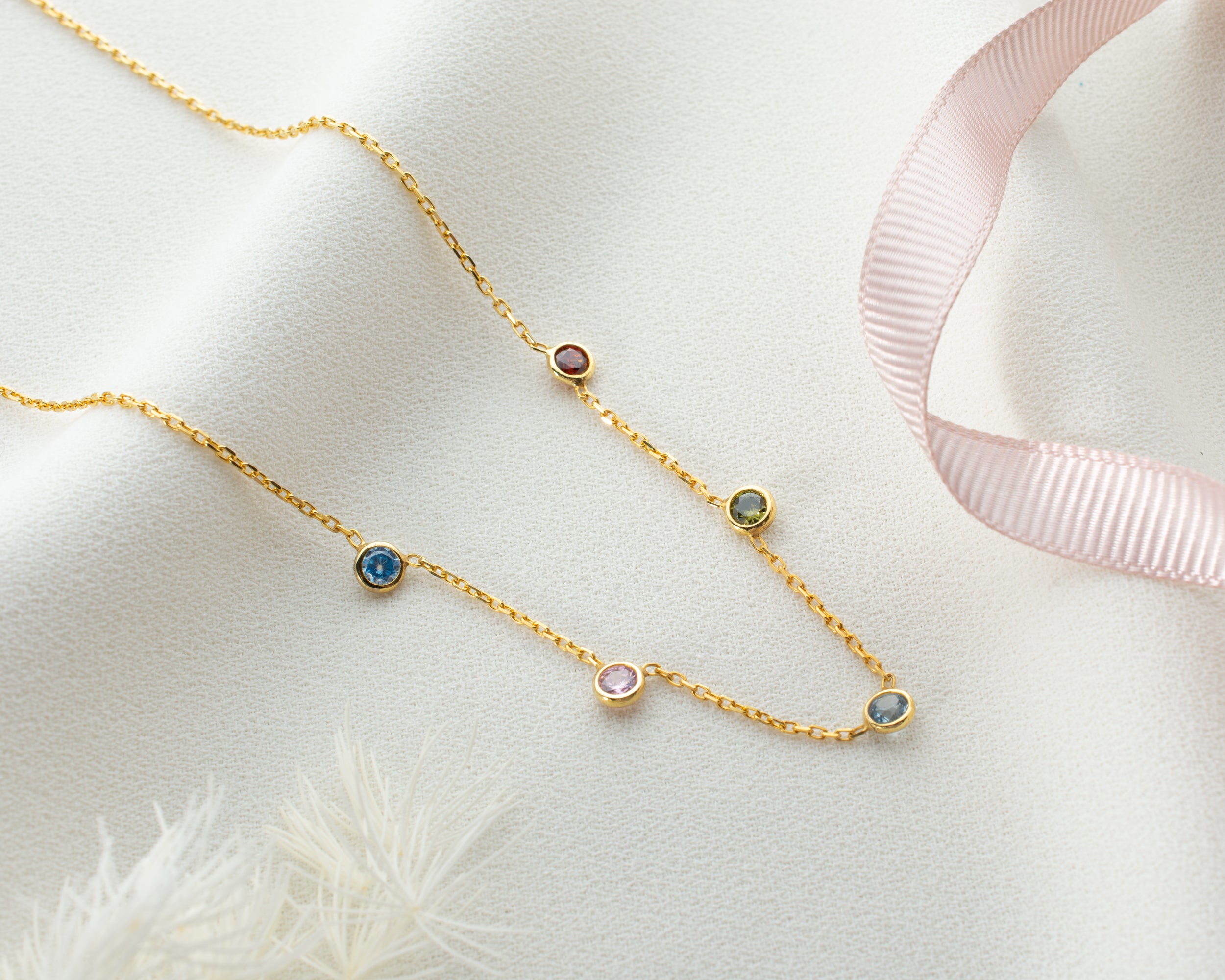 Minimalist Family Birthstone Station Necklace