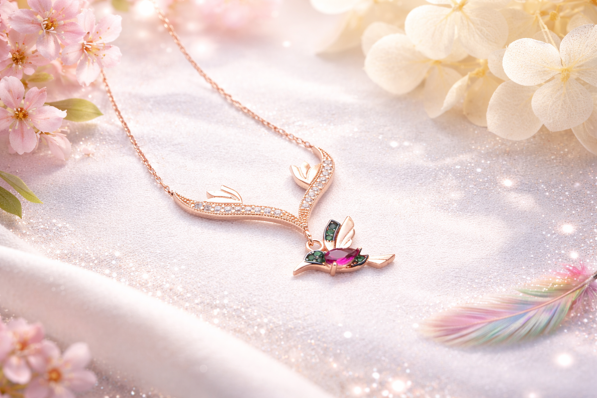 Rose Gold Hummingbird Pendant Necklace