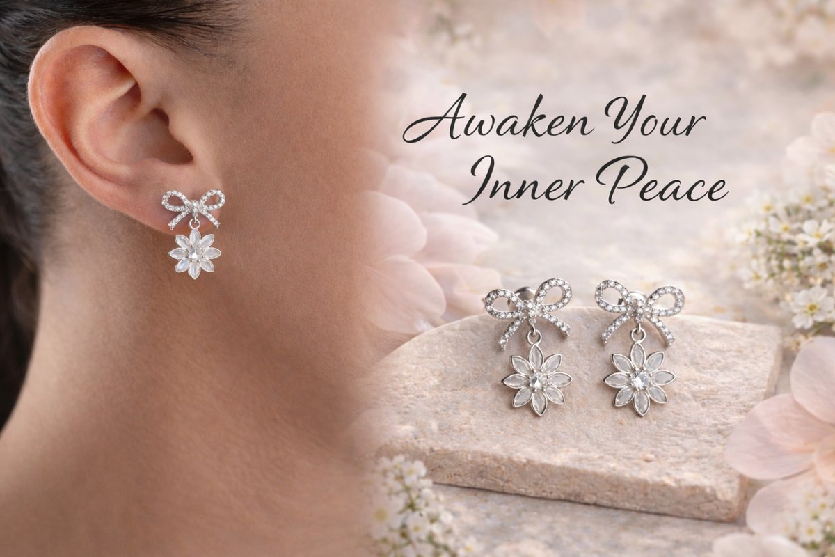 Bow and Flower Drop Earrings in Silver
