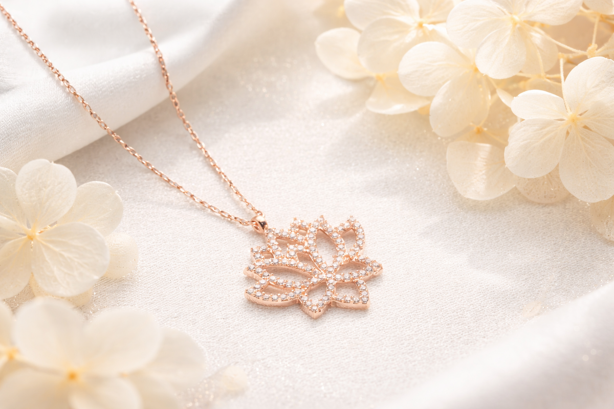 Lotus Flower Pendant Necklace in Rose Gold