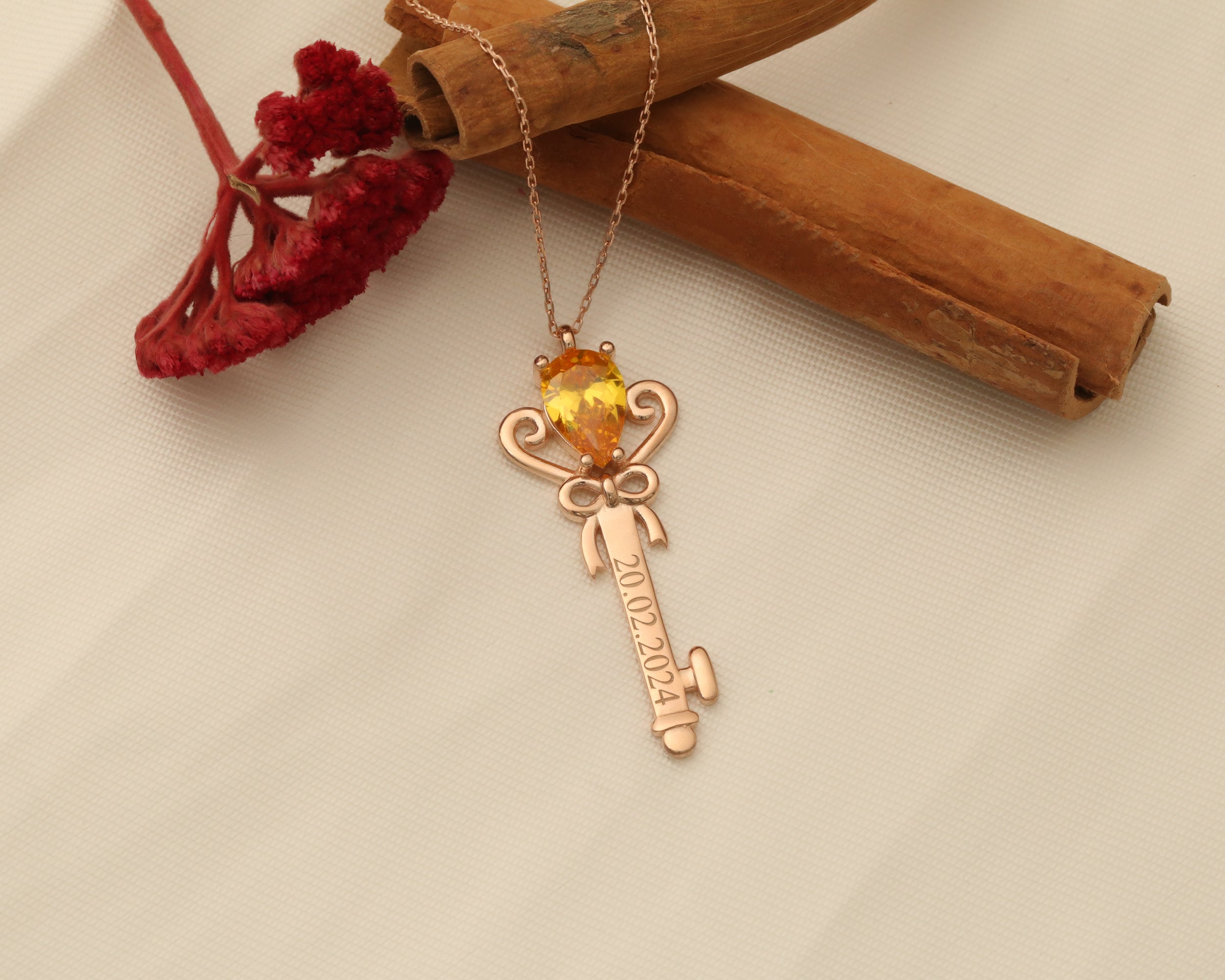 Custom Name Birthstone Key Necklace