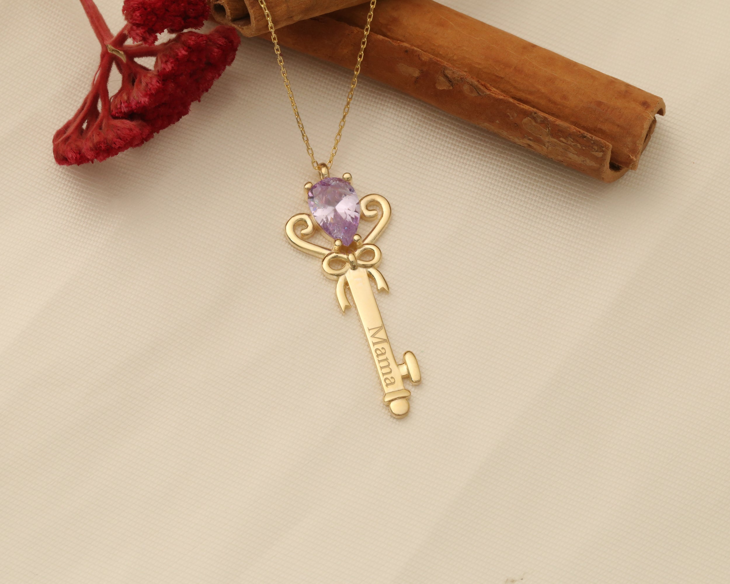 Custom Name Birthstone Key Necklace