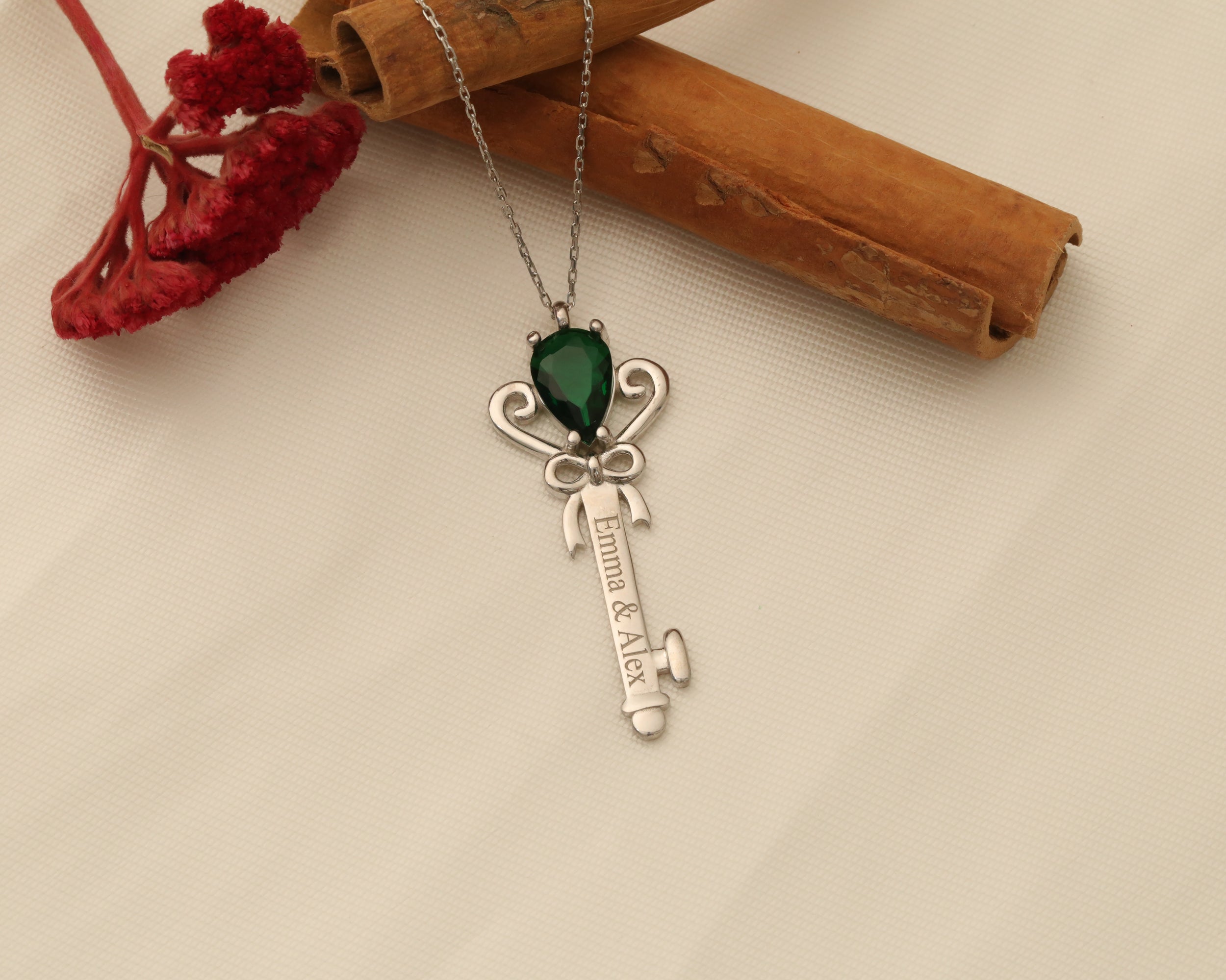 Custom Name Birthstone Key Necklace