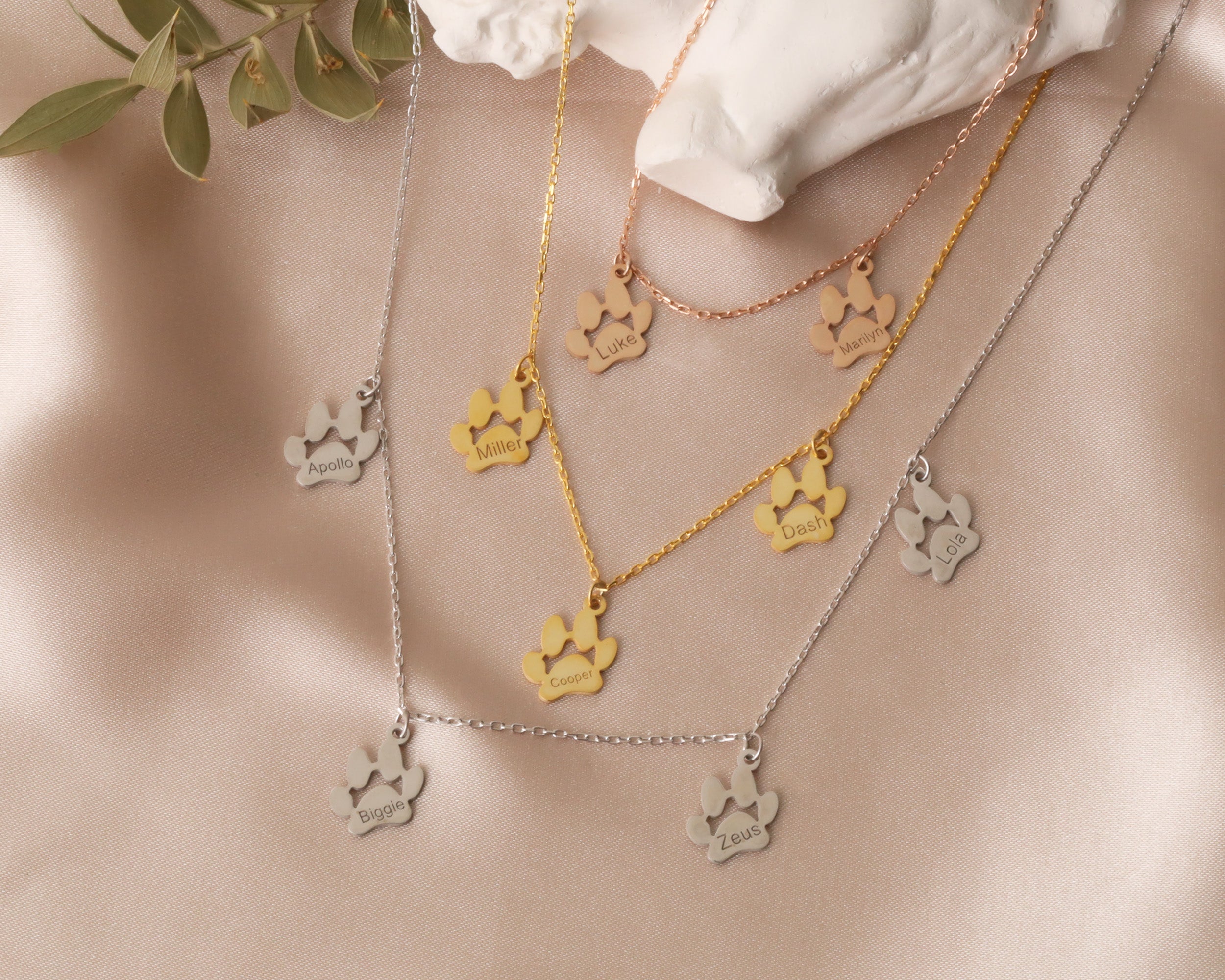 Custom Paw Print Pet Name Necklace