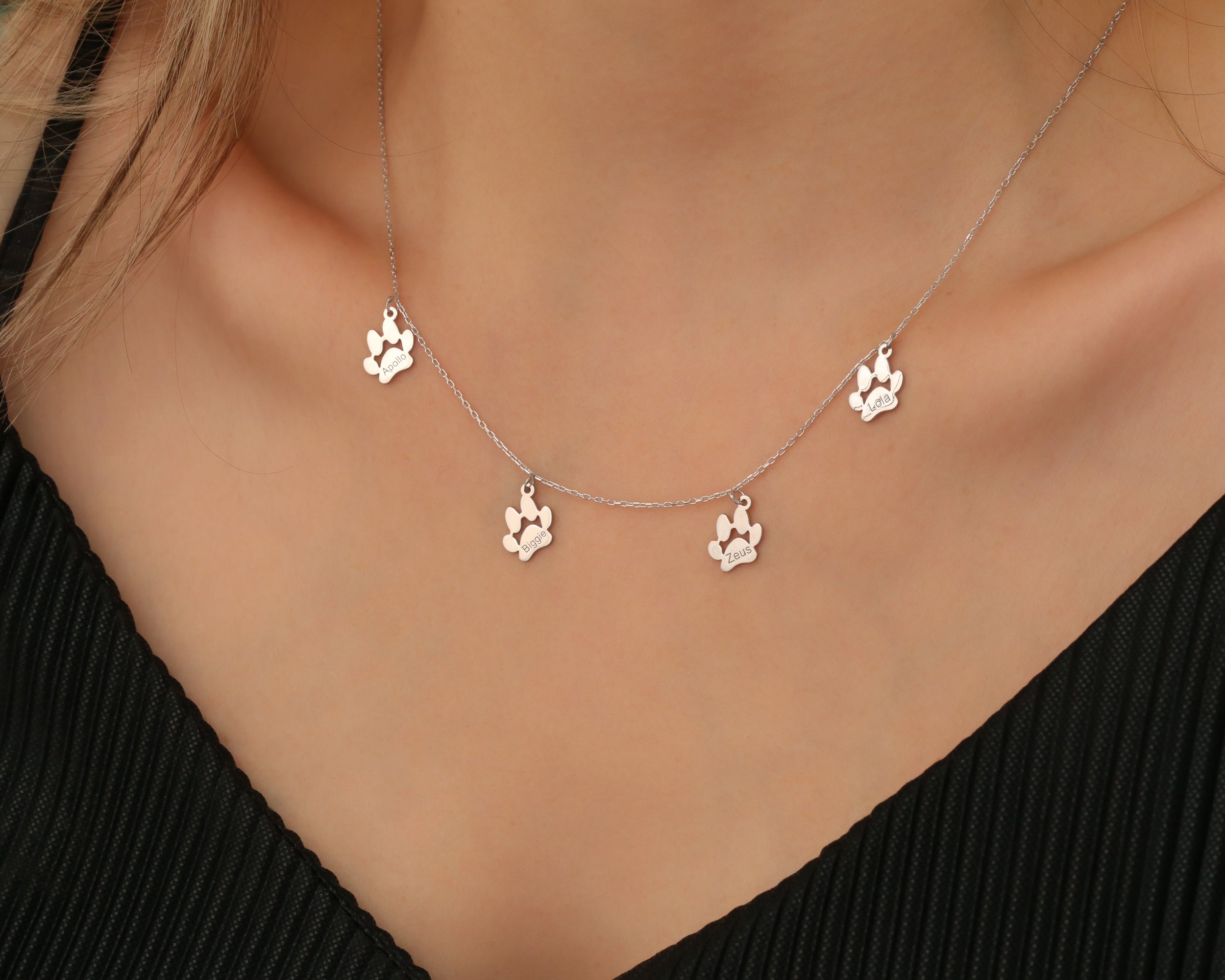 Custom Paw Print Pet Name Necklace