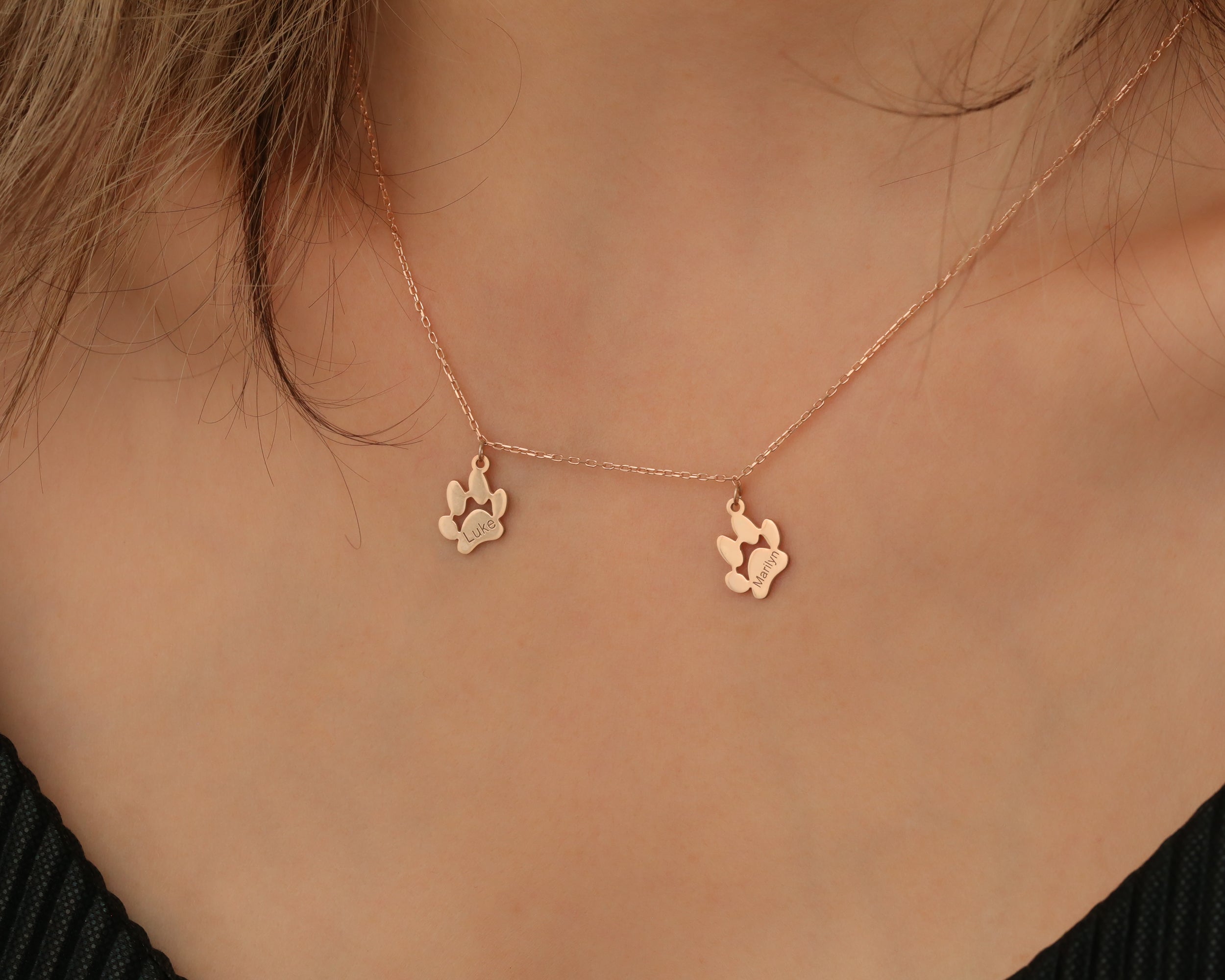 Custom Paw Print Pet Name Necklace