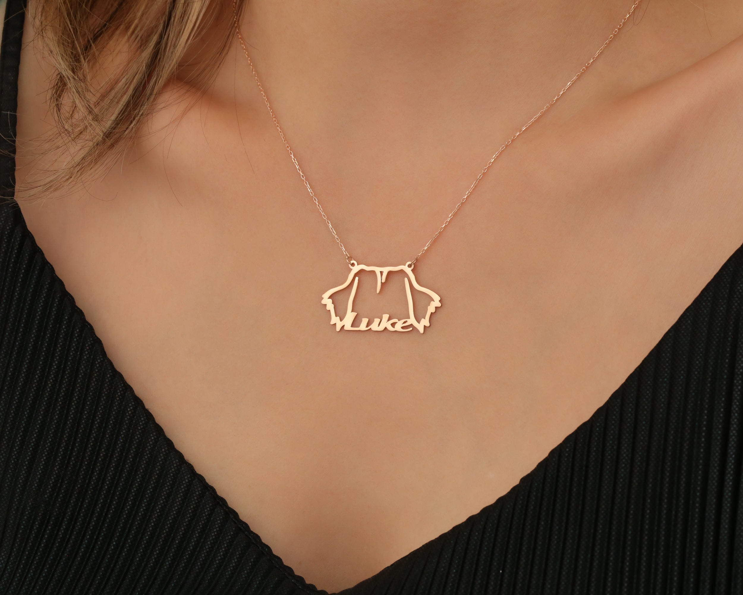 Custom Pet Silhouette Name Necklace