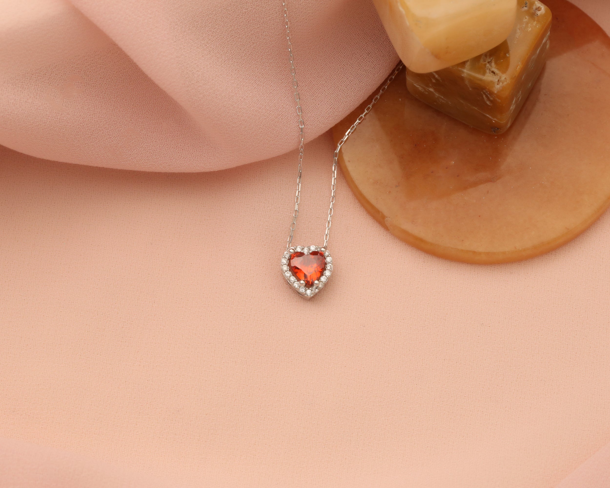 Custom Heart Birthstone Necklace in Silver