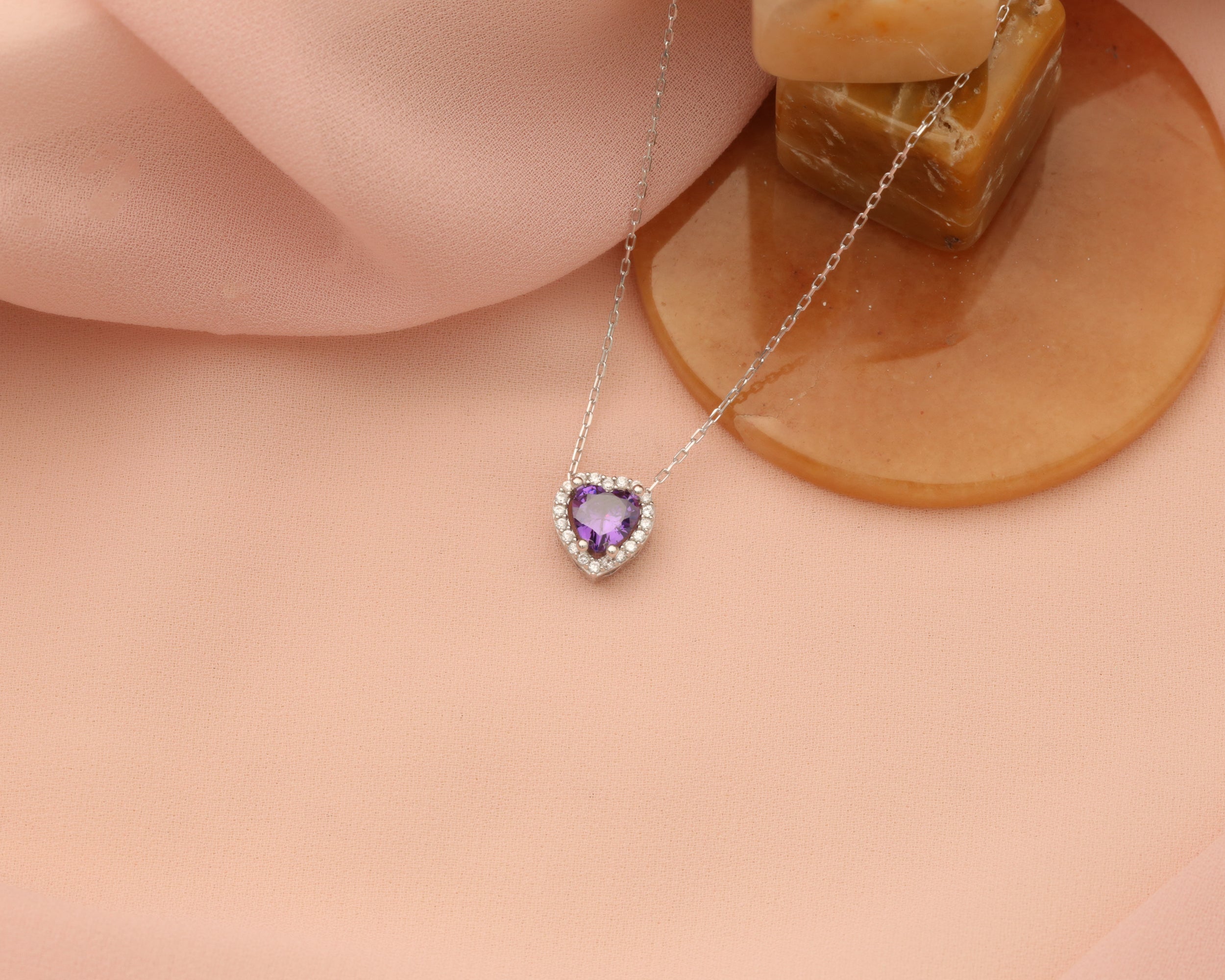Custom Heart Birthstone Necklace in Silver
