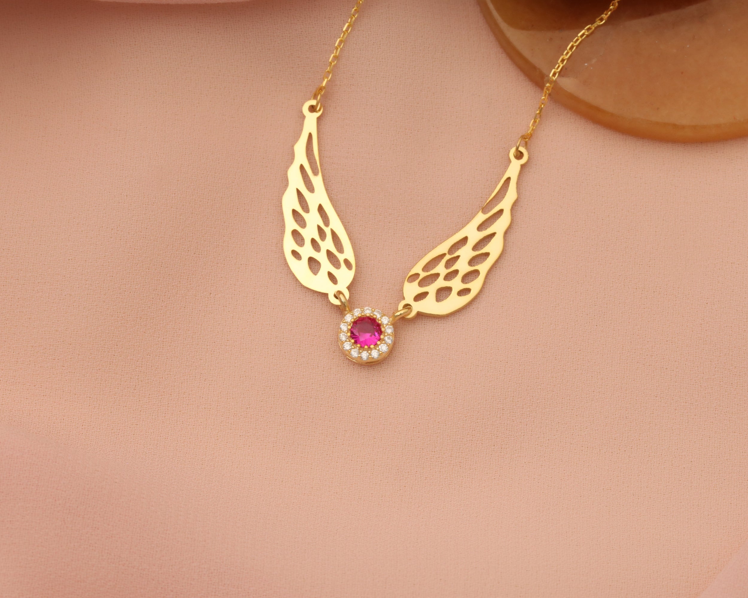 Angel Wing Birthstone Necklace