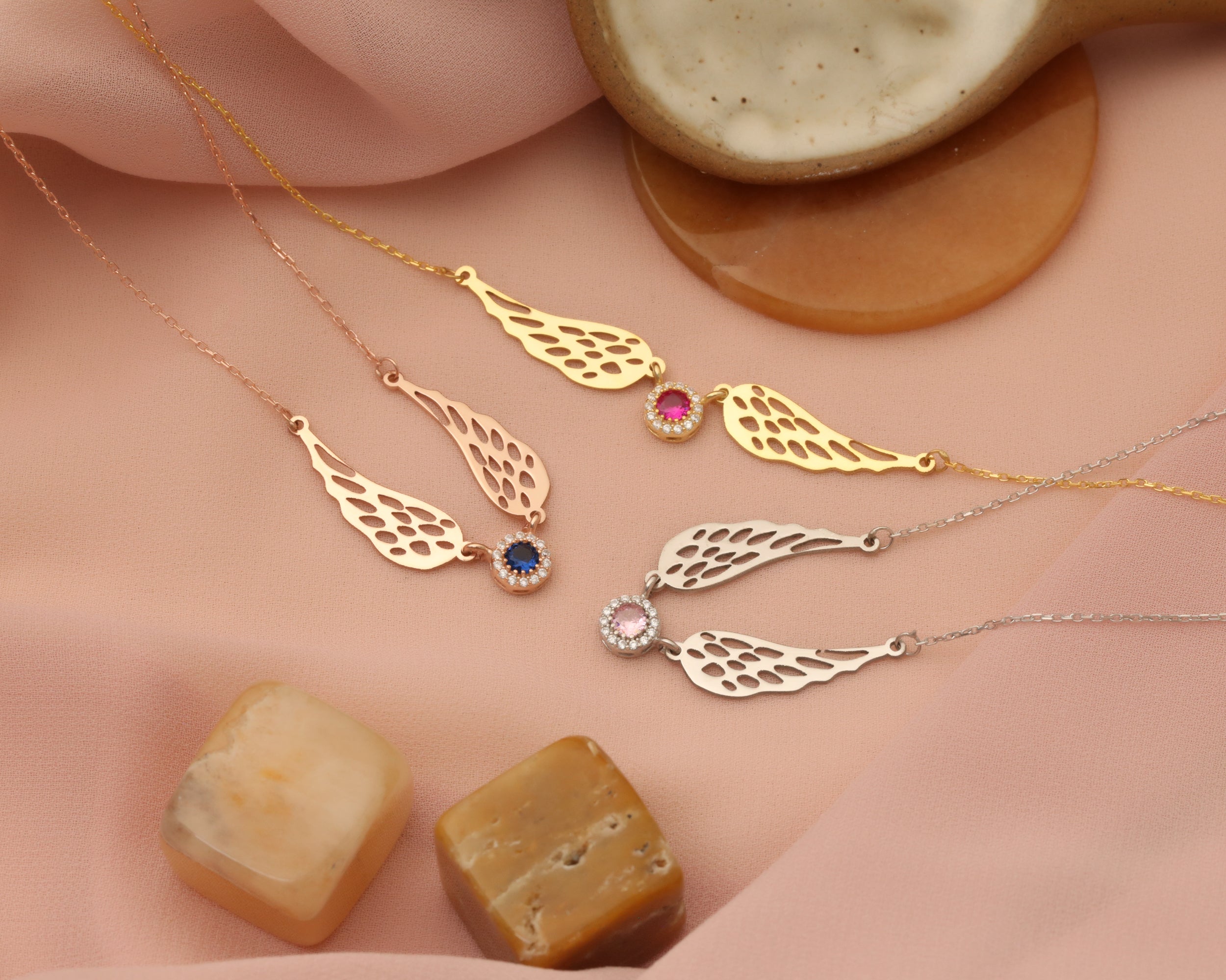 Angel Wing Birthstone Necklace