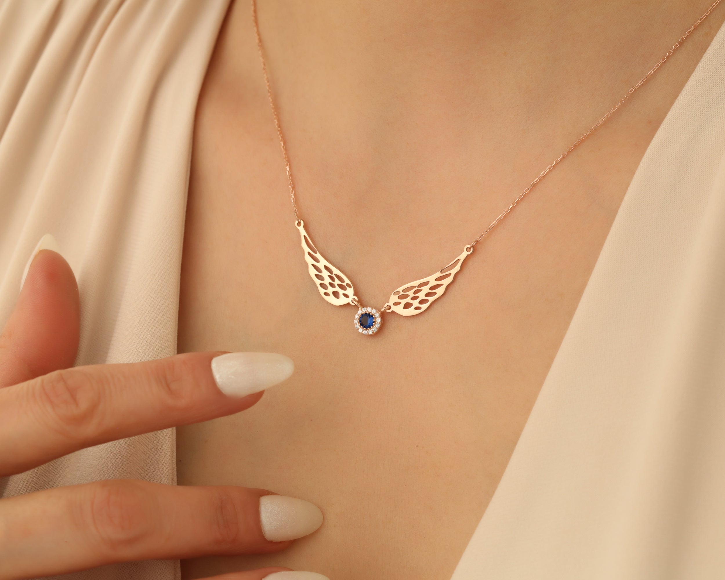 Angel Wing Birthstone Necklace
