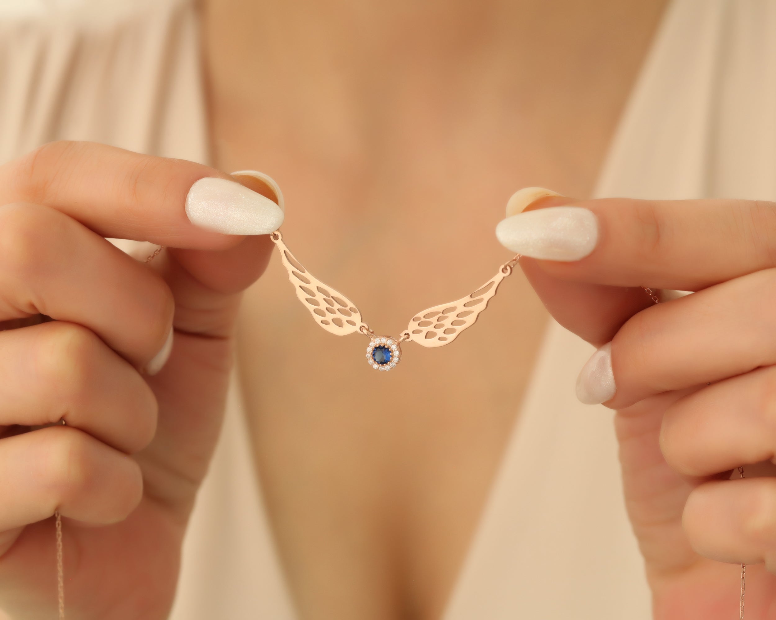 Angel Wing Birthstone Necklace