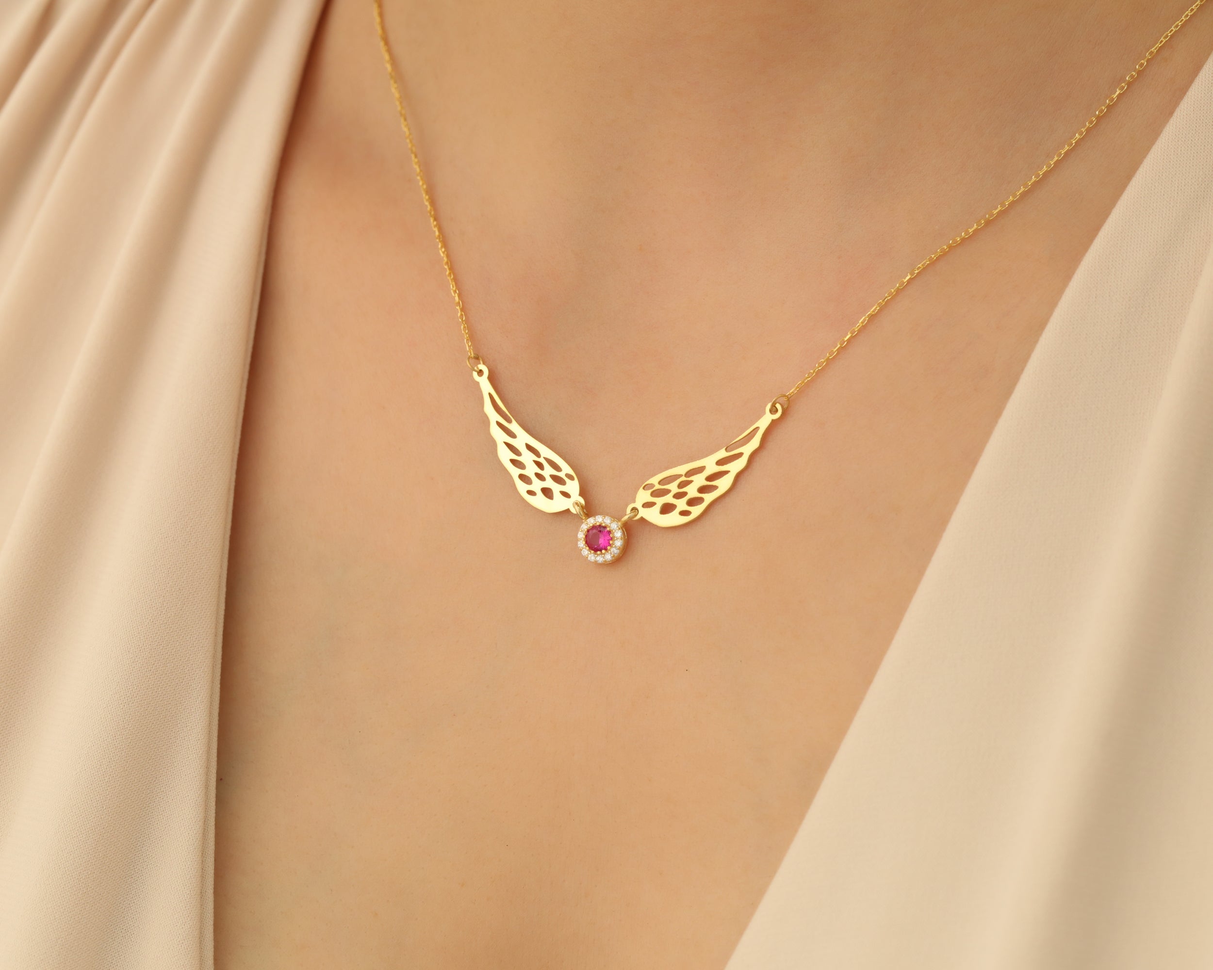 Angel Wing Birthstone Necklace