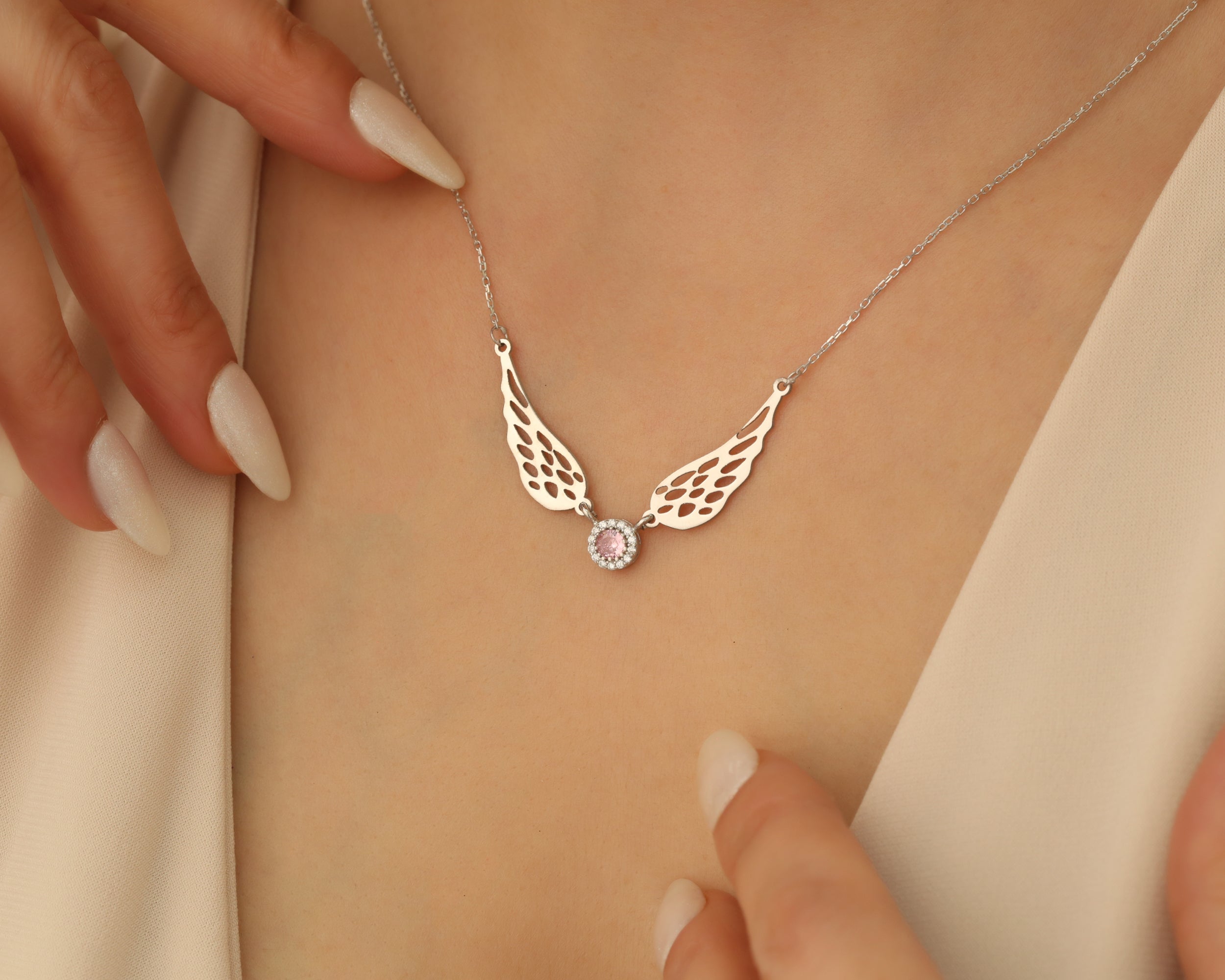 Angel Wing Birthstone Necklace