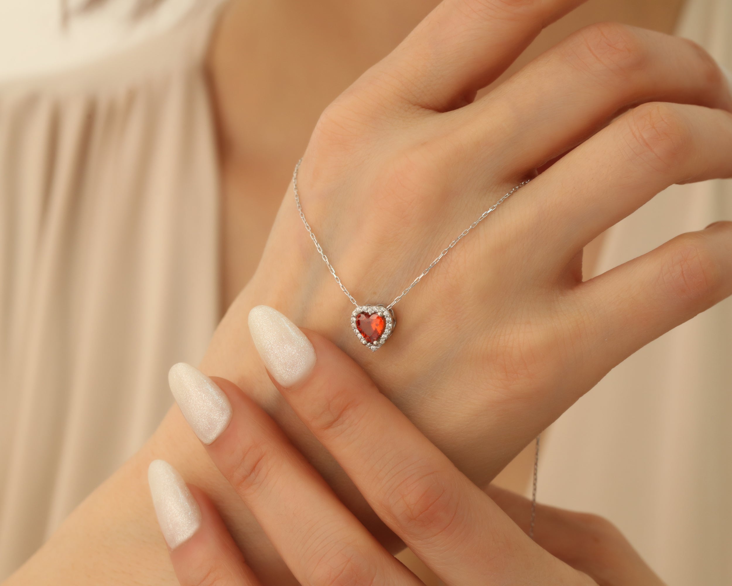 Custom Heart Birthstone Necklace in Silver