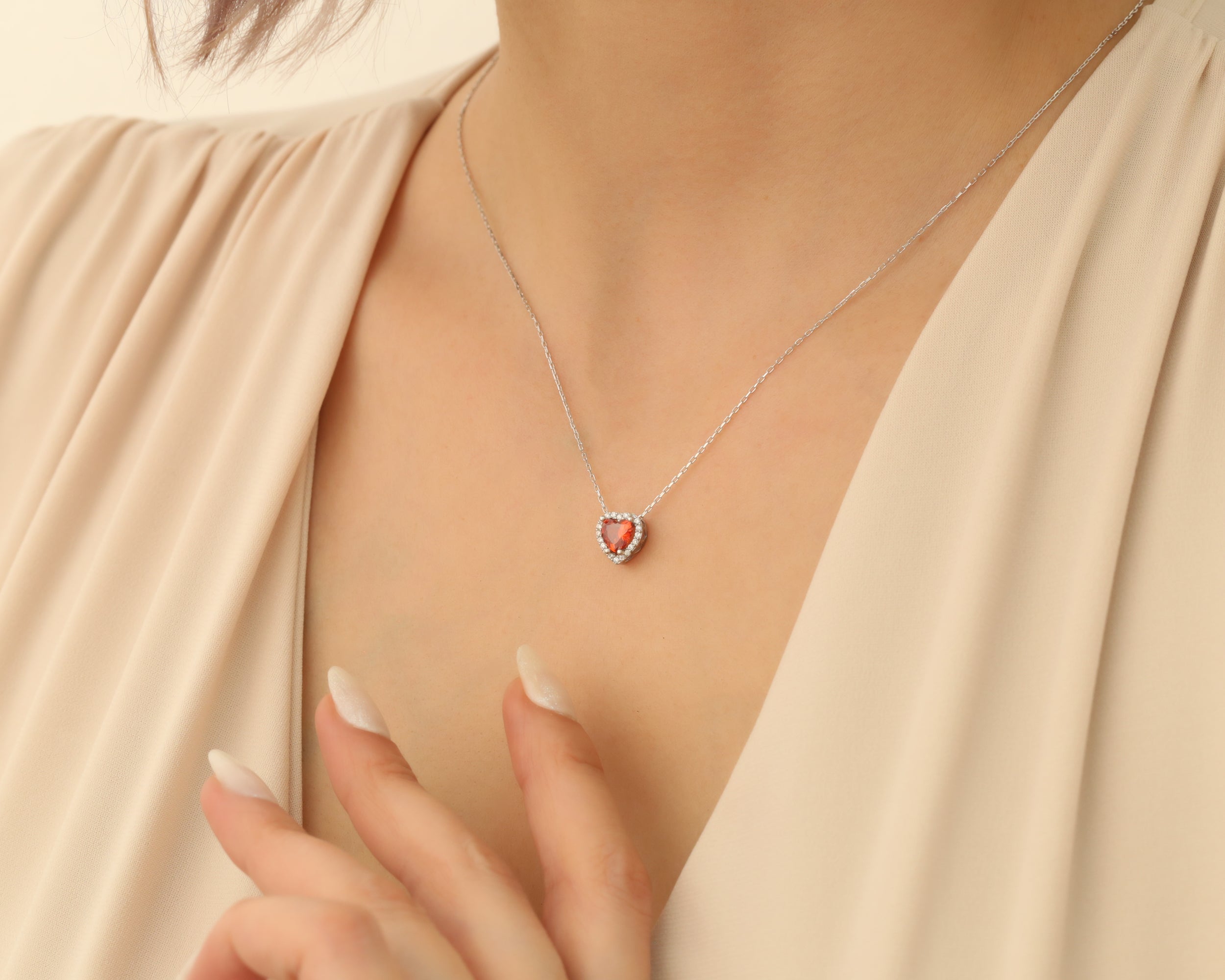 Custom Heart Birthstone Necklace in Silver