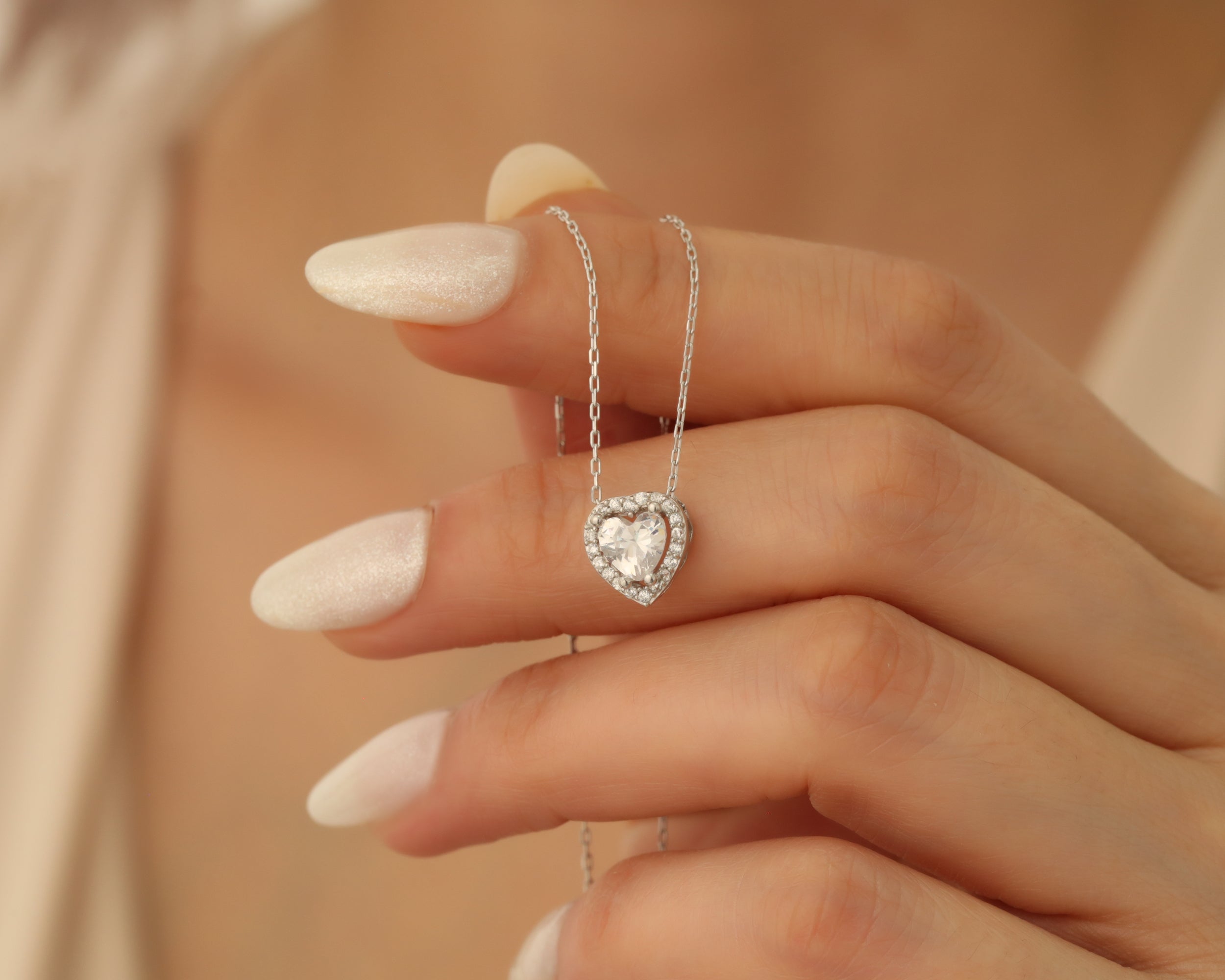 Custom Heart Birthstone Necklace in Silver