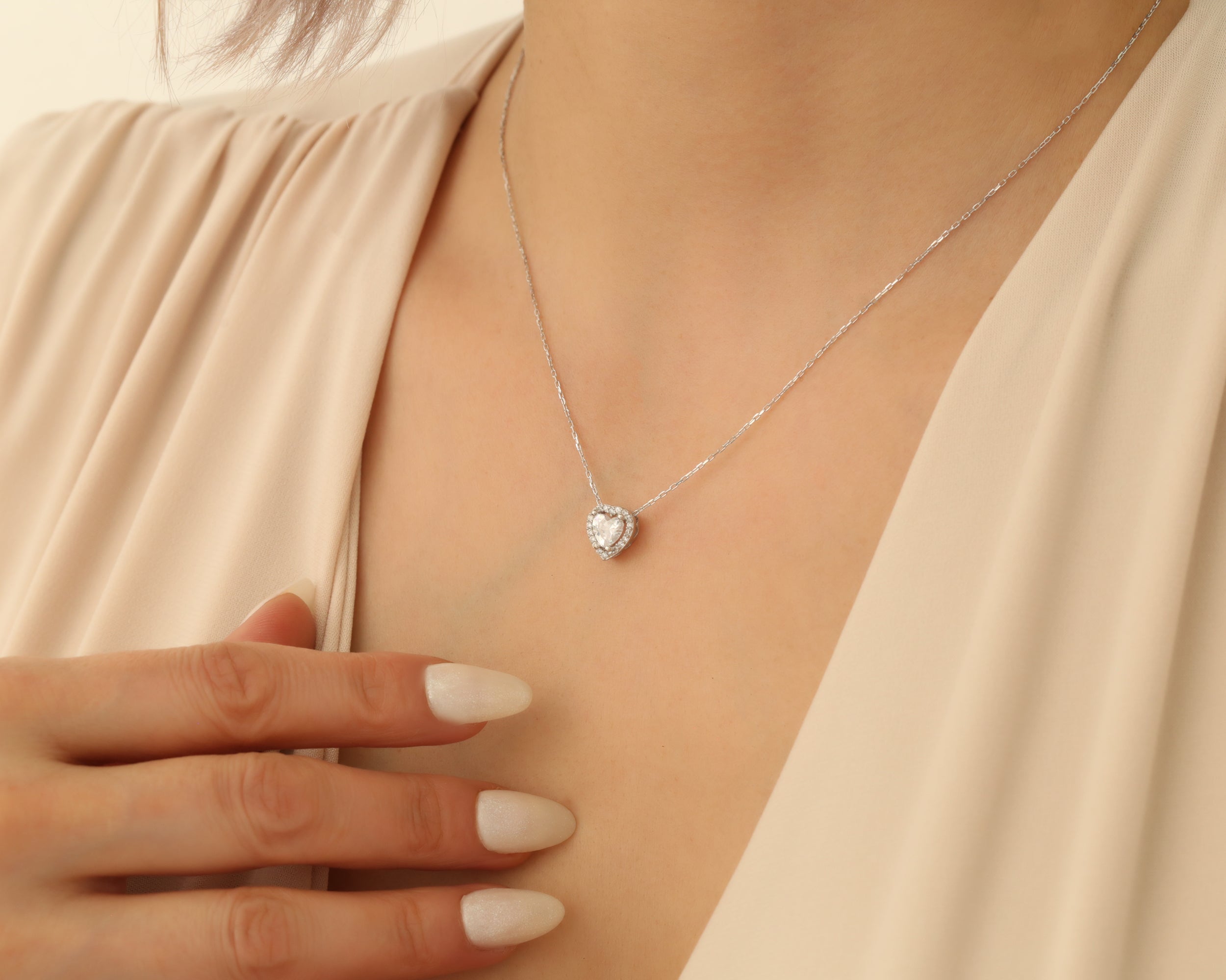 Custom Heart Birthstone Necklace in Silver