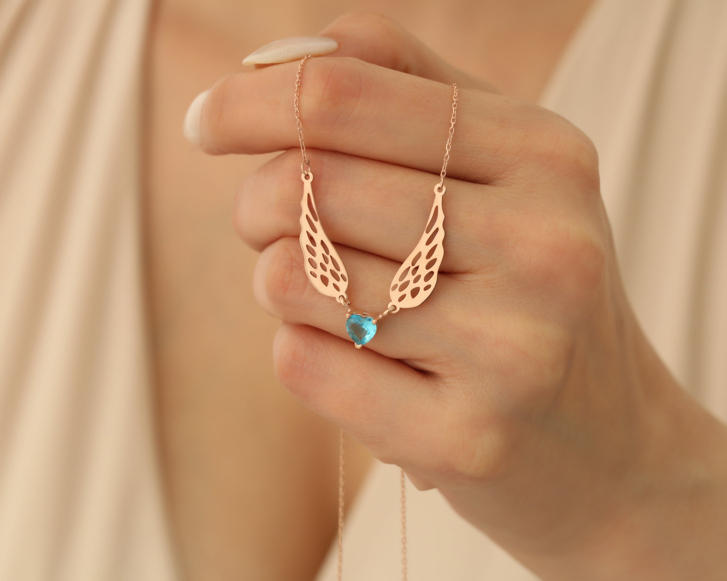 Angel Wing Heart Birthstone Necklace