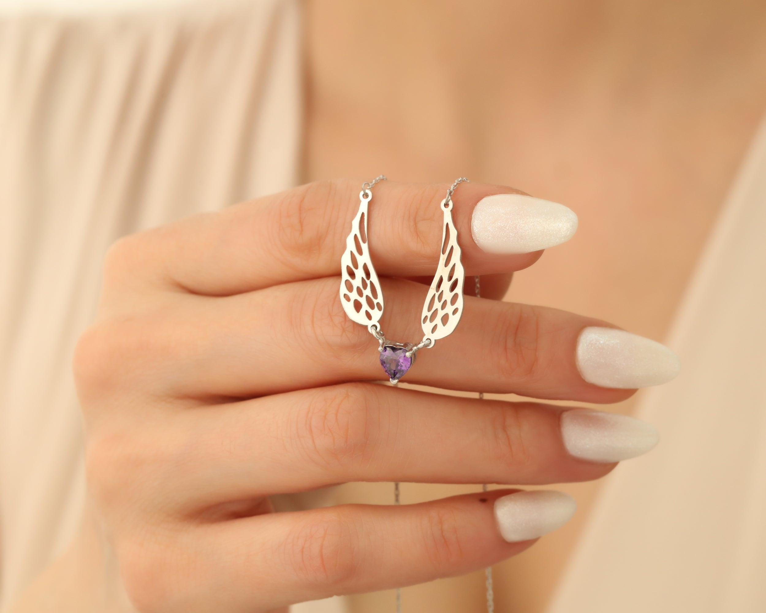 Angel Wing Heart Birthstone Necklace