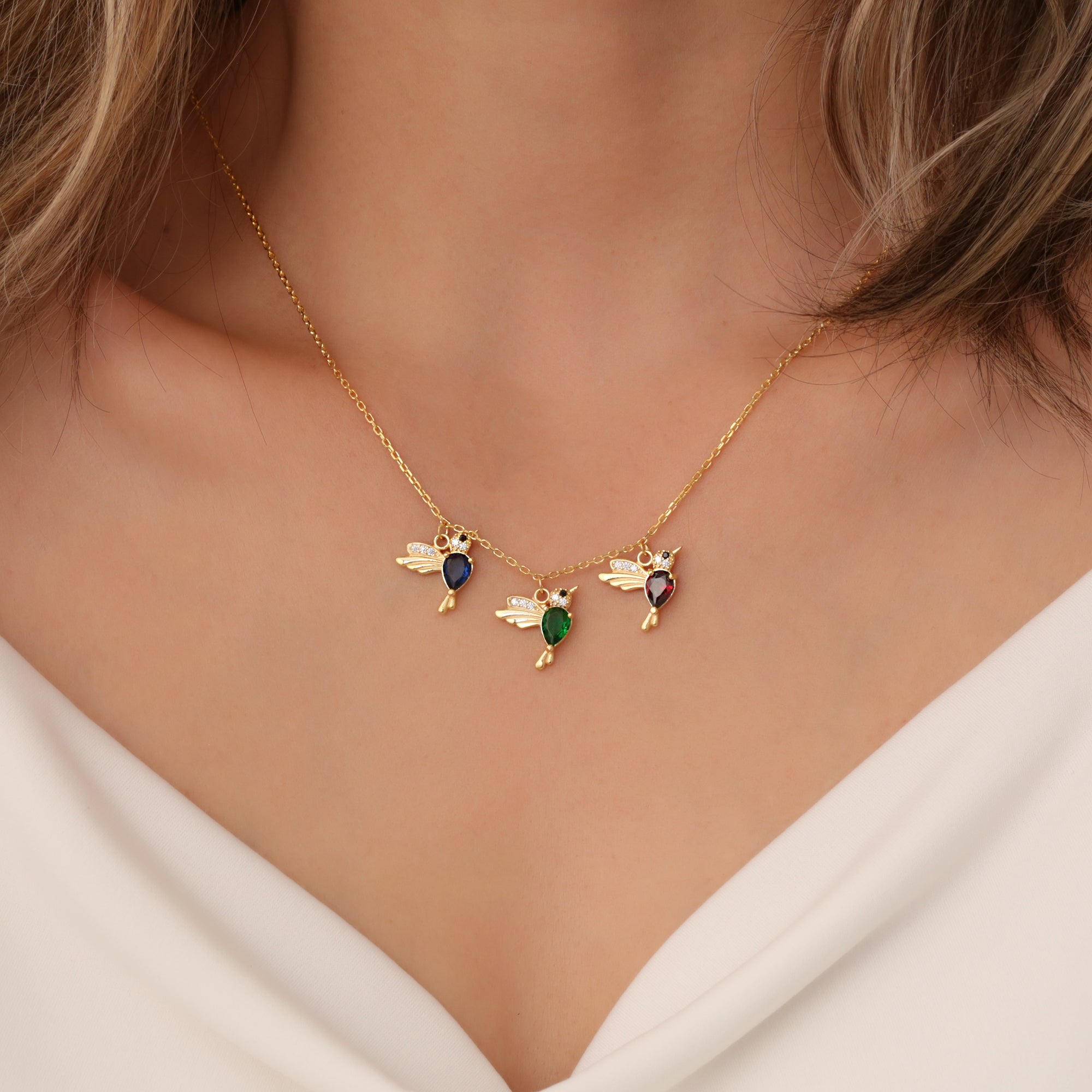 Custom Family Hummingbird Birthstone Necklace